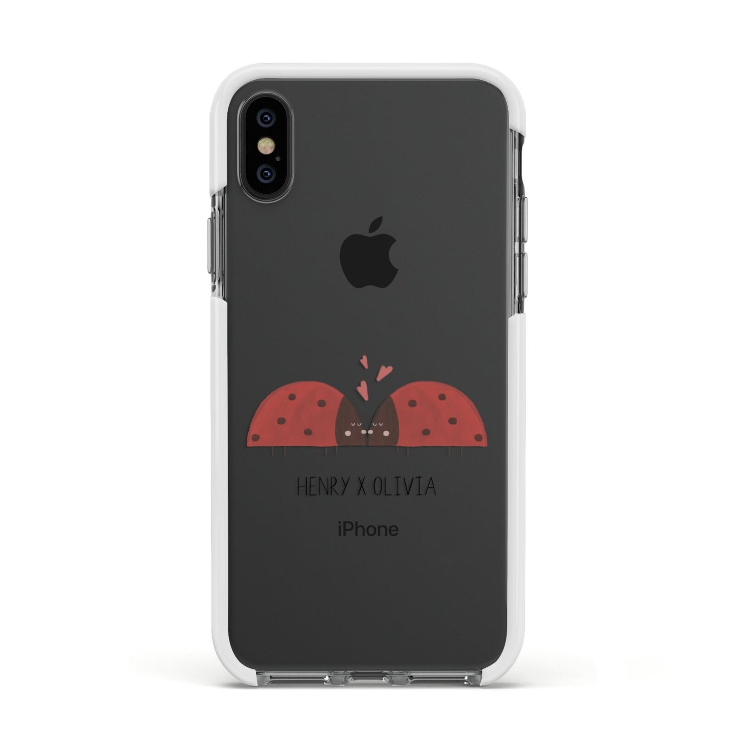 Two Ladybirds Apple iPhone Xs Impact Case White Edge on Black Phone