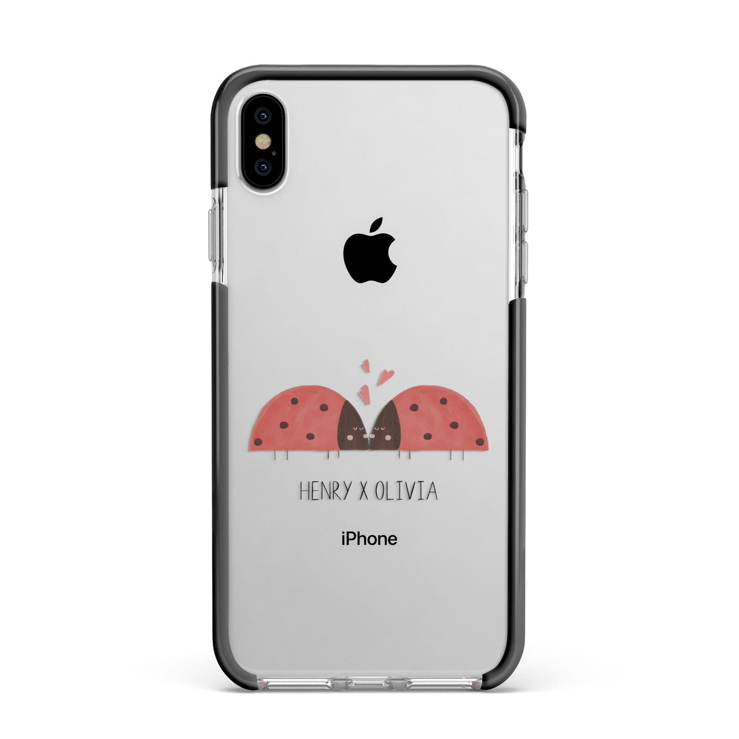 Two Ladybirds Apple iPhone Xs Max Impact Case Black Edge on Silver Phone