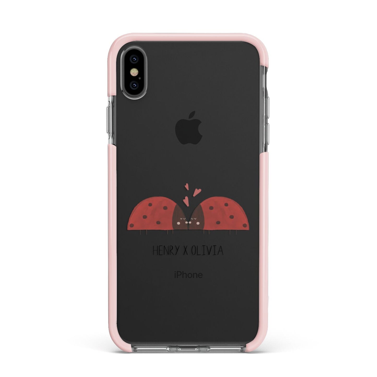 Two Ladybirds Apple iPhone Xs Max Impact Case Pink Edge on Black Phone