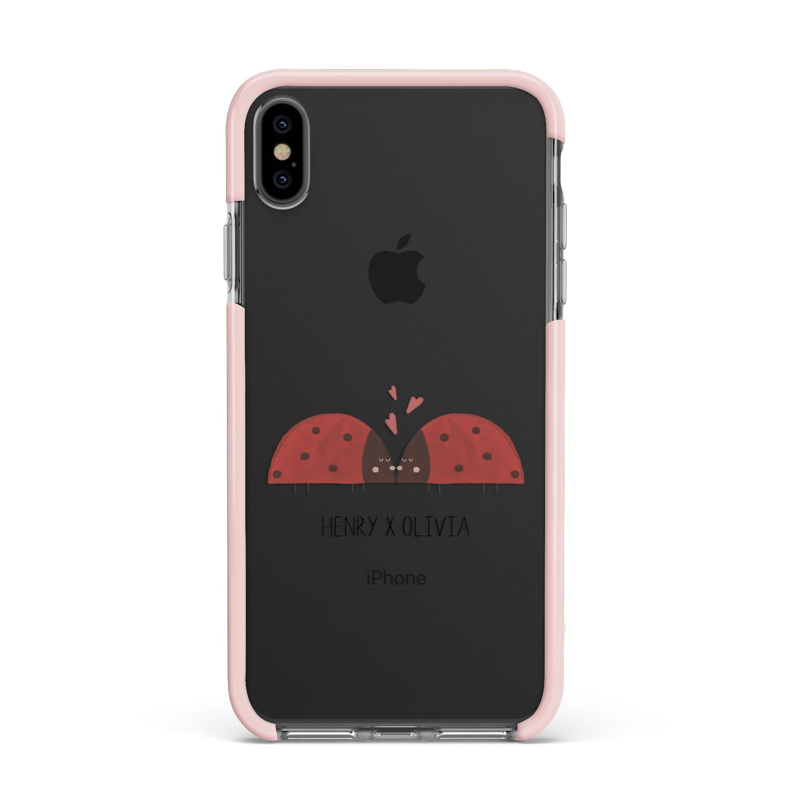 Two Ladybirds Apple iPhone Xs Max Impact Case Pink Edge on Black Phone