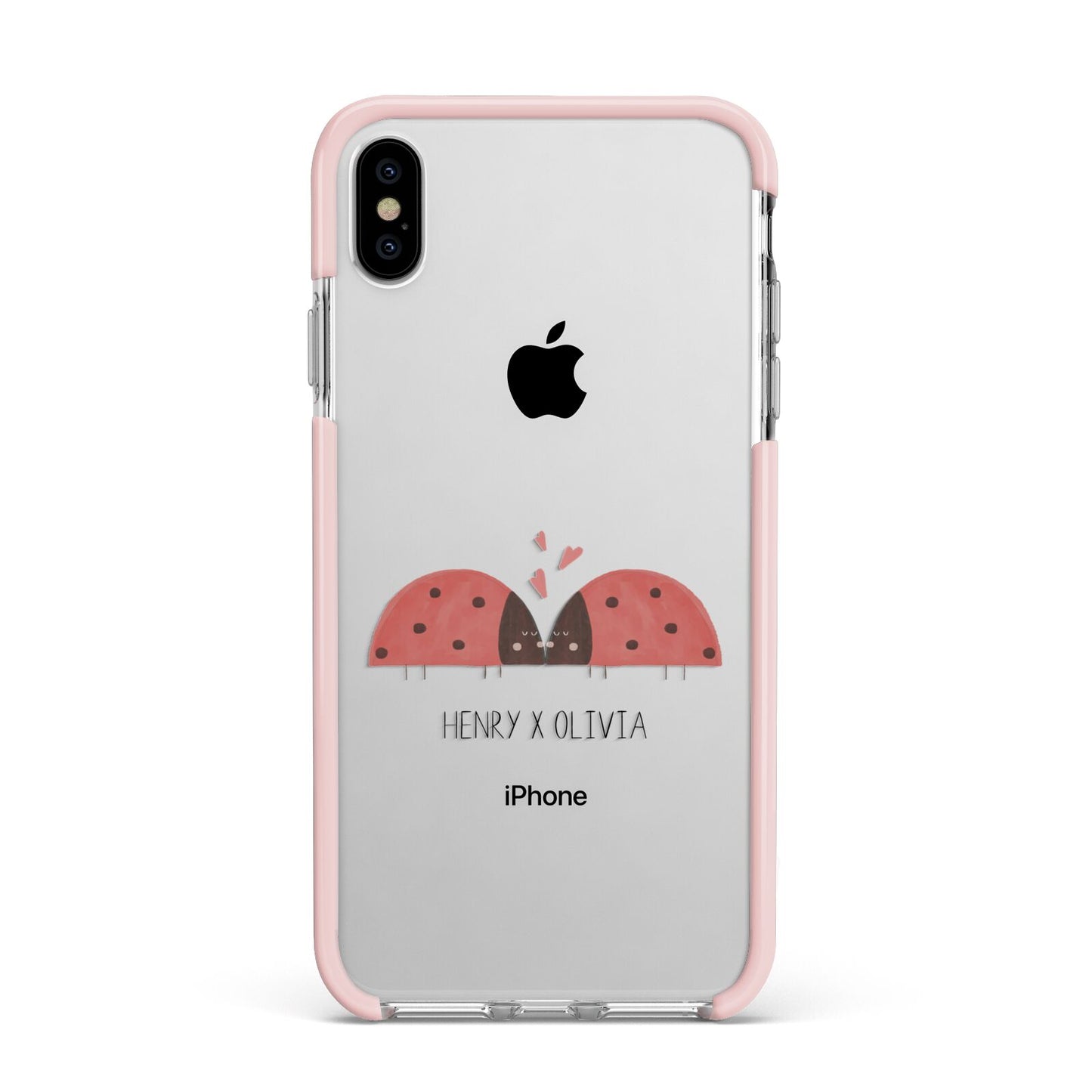 Two Ladybirds Apple iPhone Xs Max Impact Case Pink Edge on Silver Phone