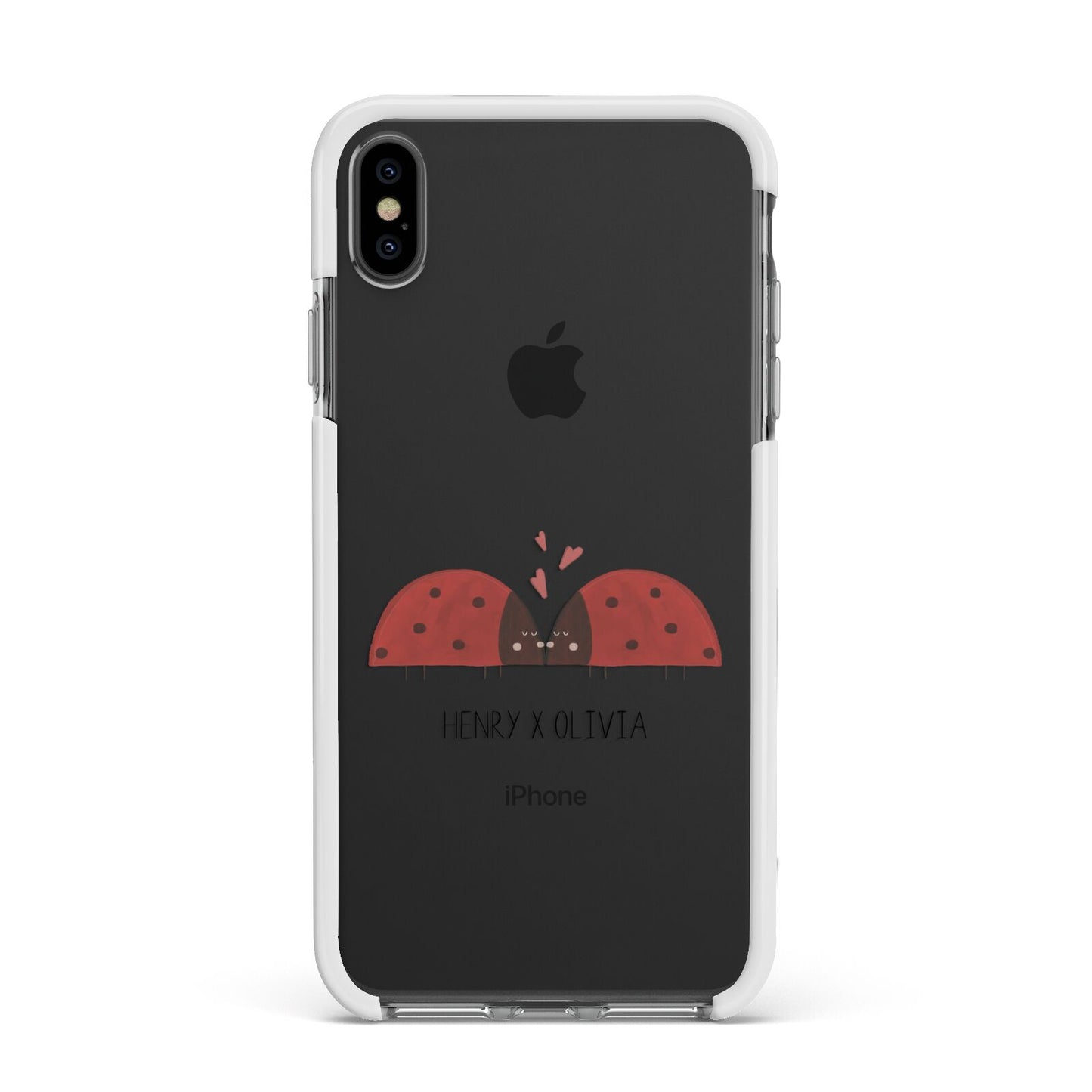 Two Ladybirds Apple iPhone Xs Max Impact Case White Edge on Black Phone