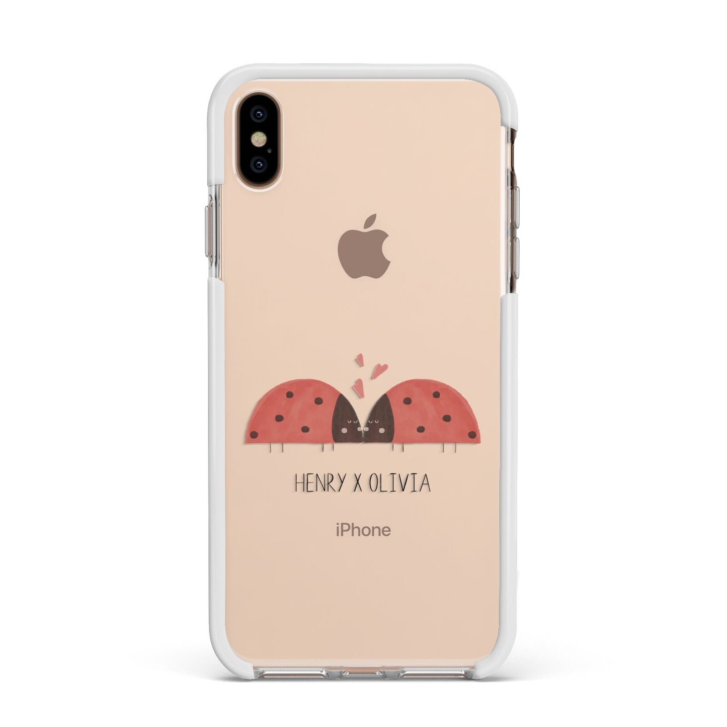 Two Ladybirds Apple iPhone Xs Max Impact Case White Edge on Gold Phone