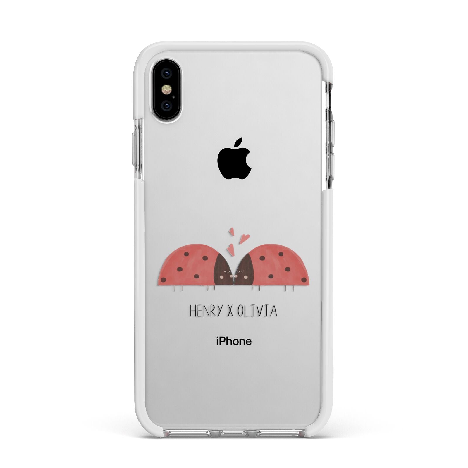 Two Ladybirds Apple iPhone Xs Max Impact Case White Edge on Silver Phone