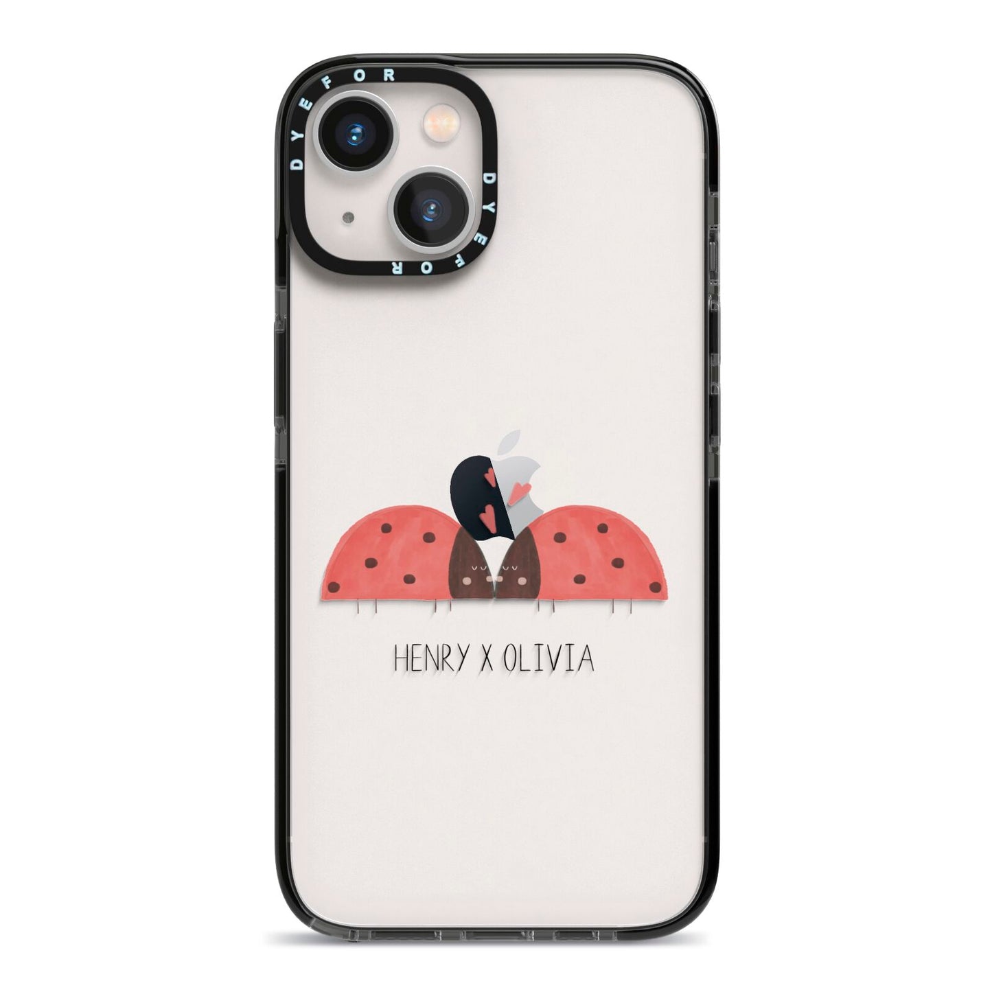 Two Ladybirds iPhone 13 Black Impact Case on Silver phone
