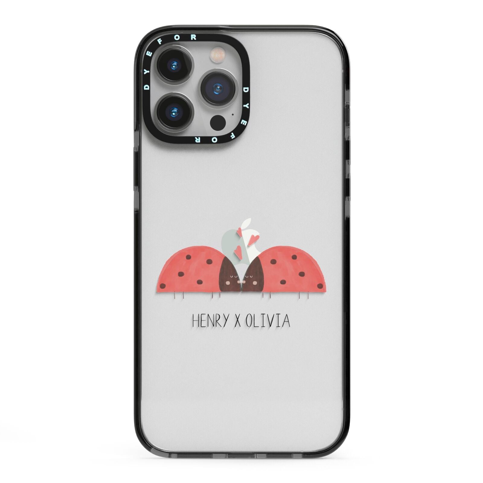Two Ladybirds iPhone 13 Pro Max Black Impact Case on Silver phone