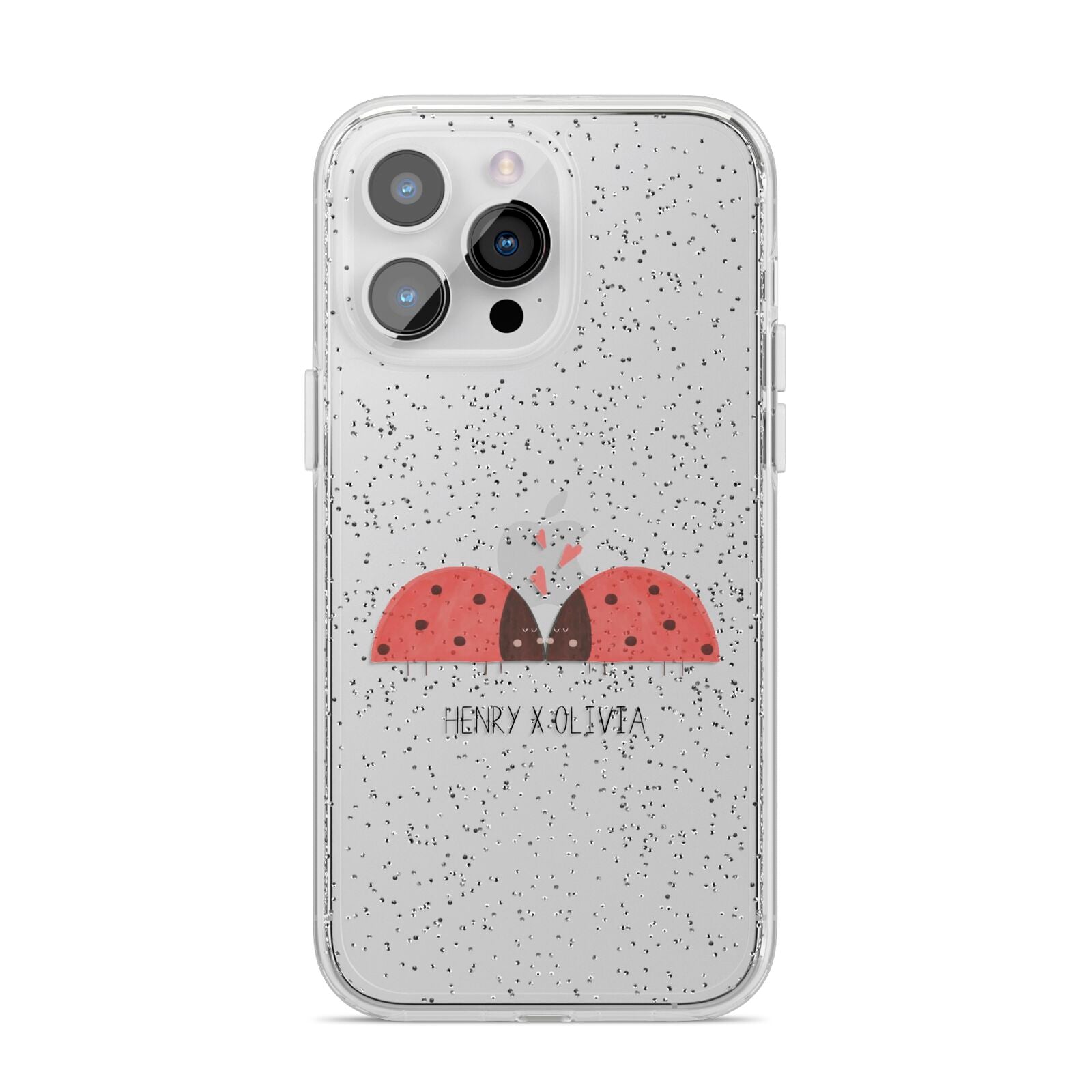 Two Ladybirds iPhone 14 Pro Max Glitter Tough Case Silver