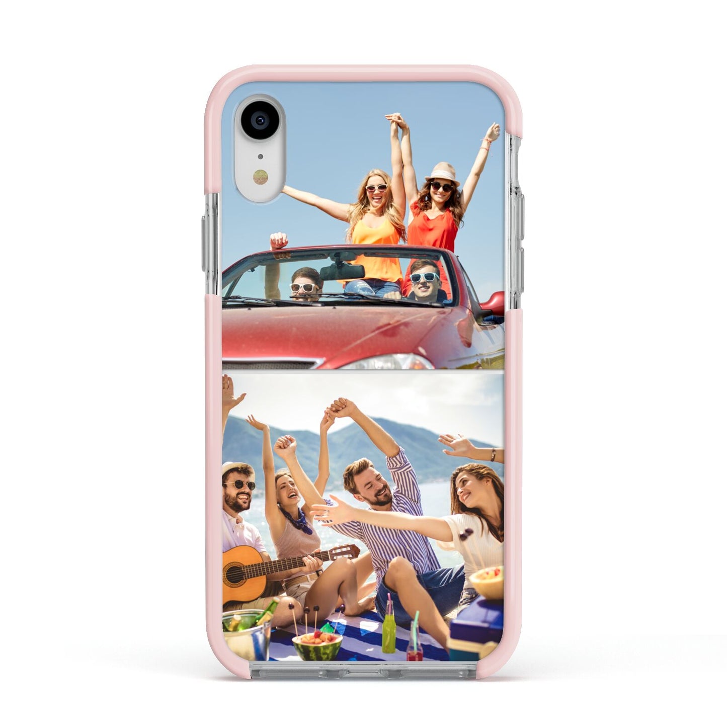 Two Photo Apple iPhone XR Impact Case Pink Edge on Silver Phone