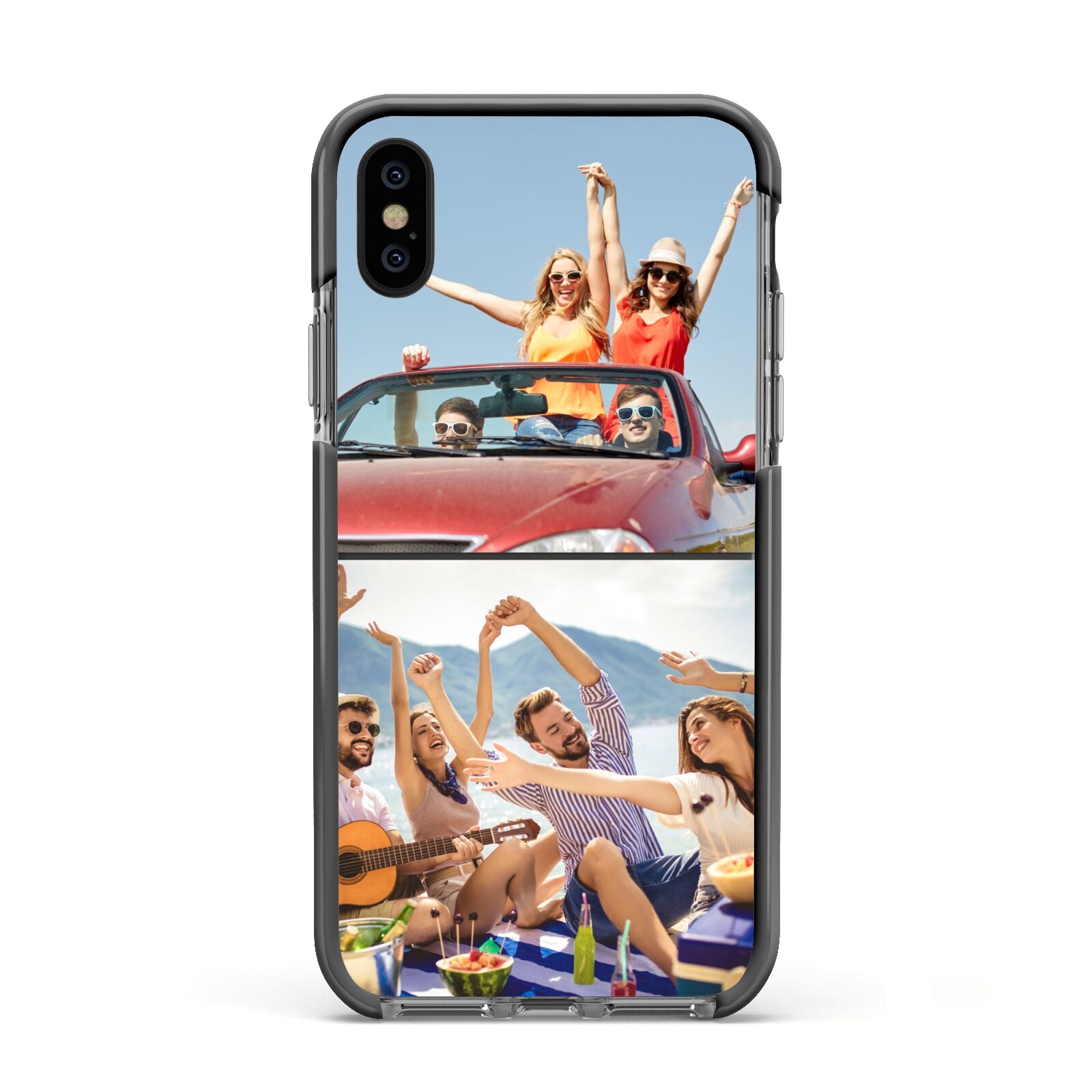 Two Photo Apple iPhone Xs Impact Case Black Edge on Black Phone