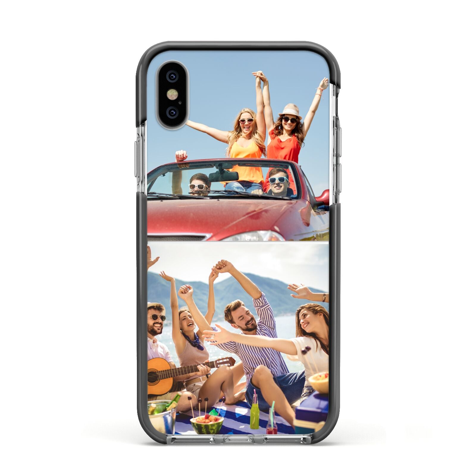Two Photo Apple iPhone Xs Impact Case Black Edge on Silver Phone