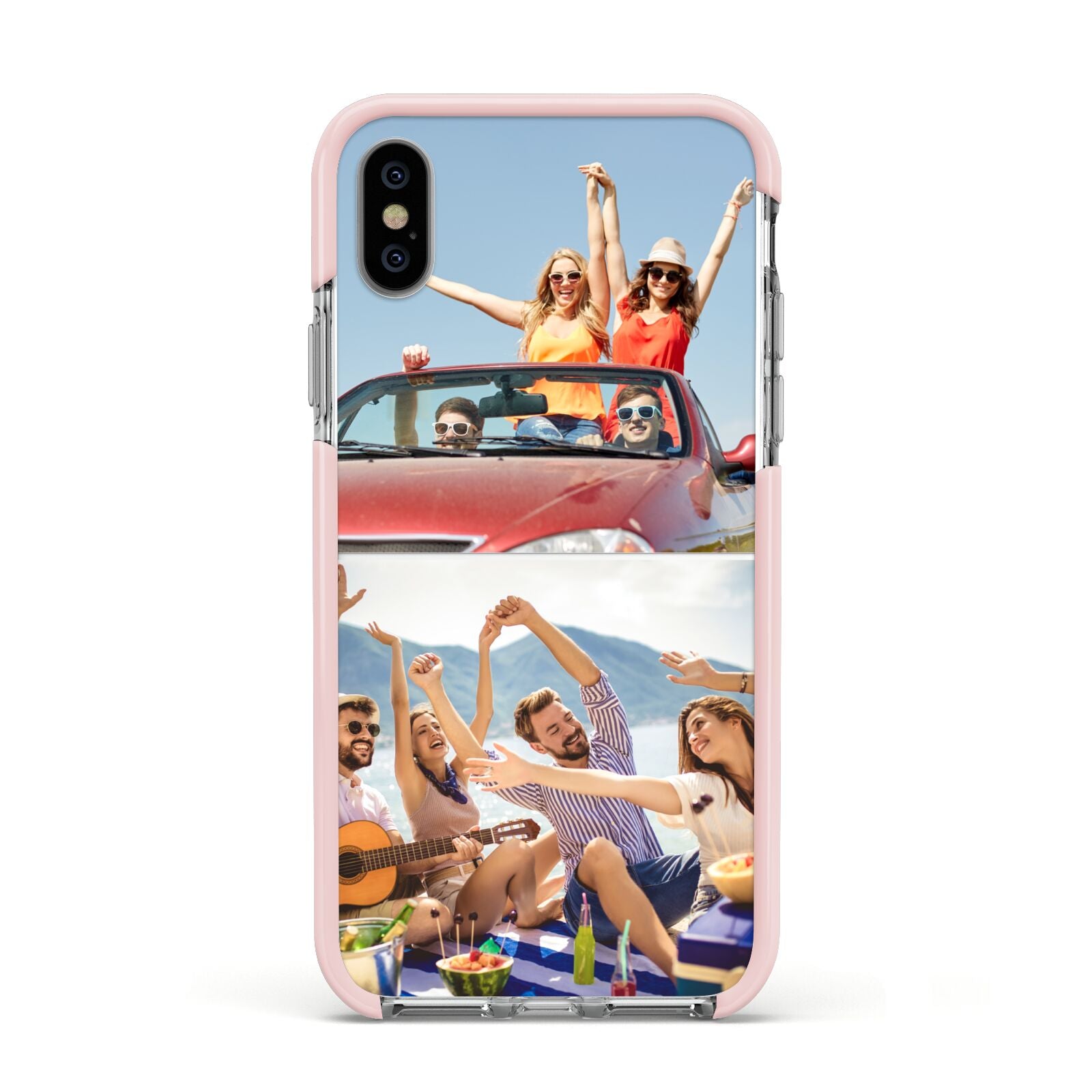 Two Photo Apple iPhone Xs Impact Case Pink Edge on Silver Phone