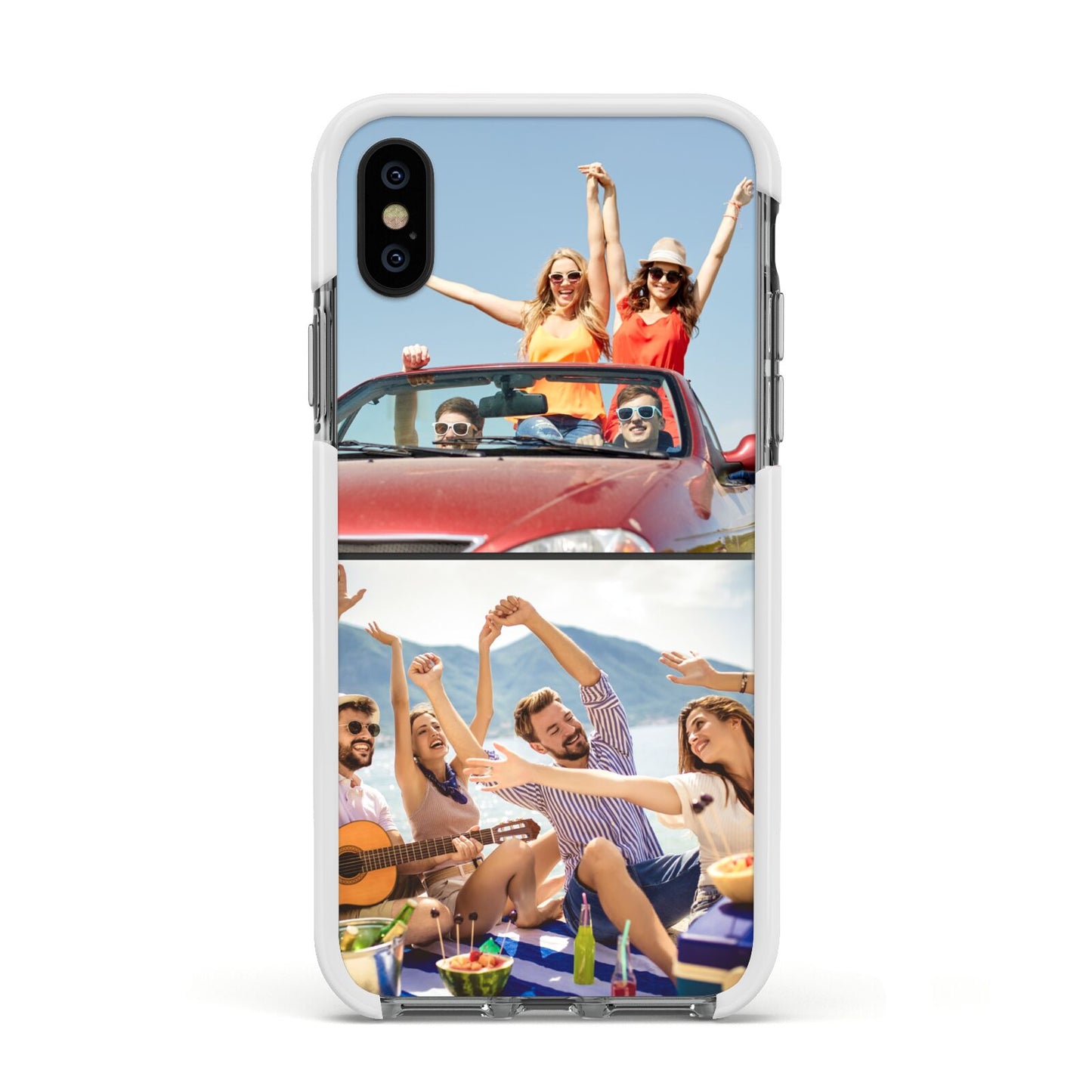 Two Photo Apple iPhone Xs Impact Case White Edge on Black Phone