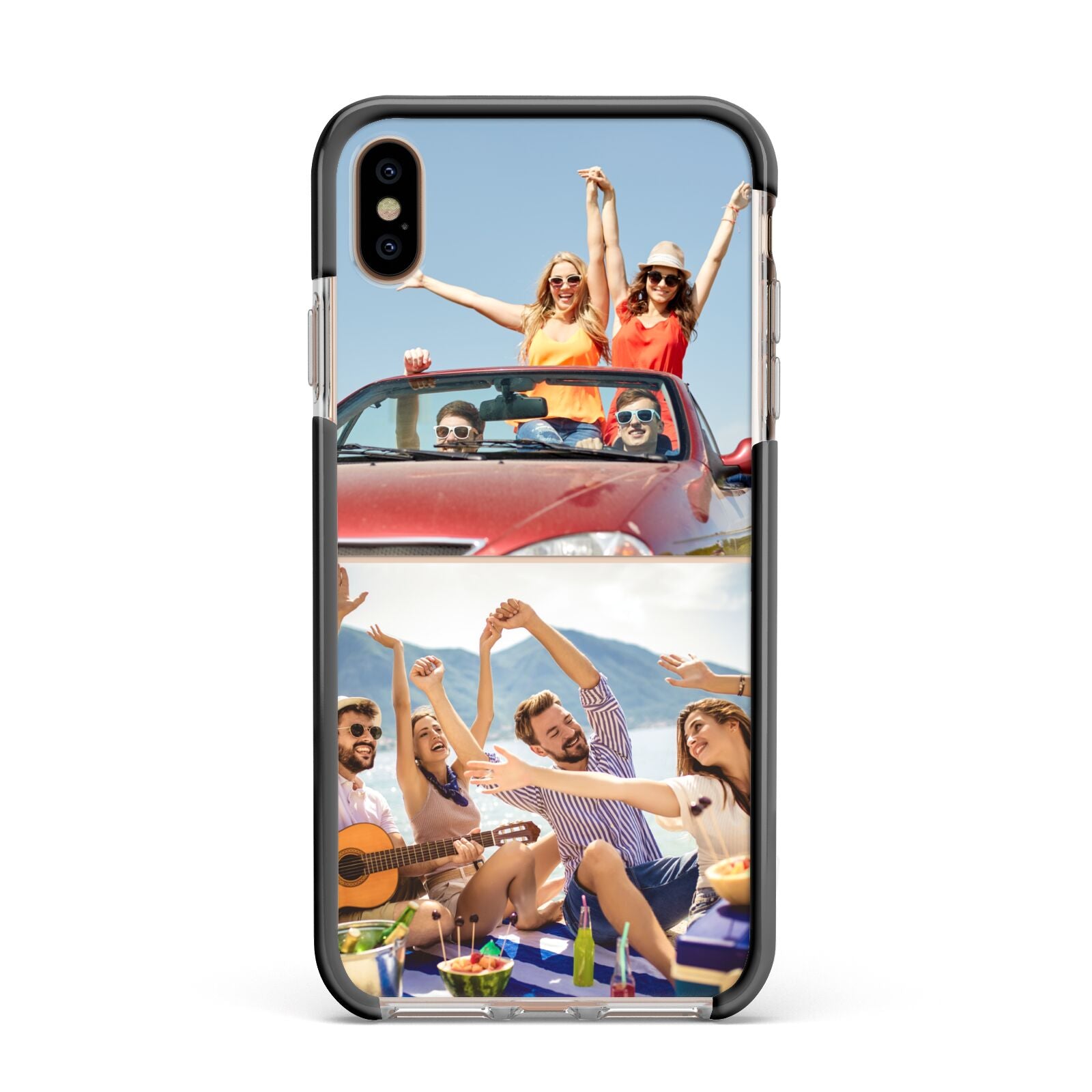 Two Photo Apple iPhone Xs Max Impact Case Black Edge on Gold Phone