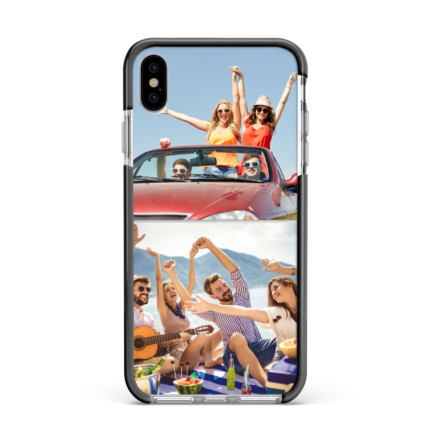 Two Photo Apple iPhone Xs Max Impact Case Black Edge on Silver Phone