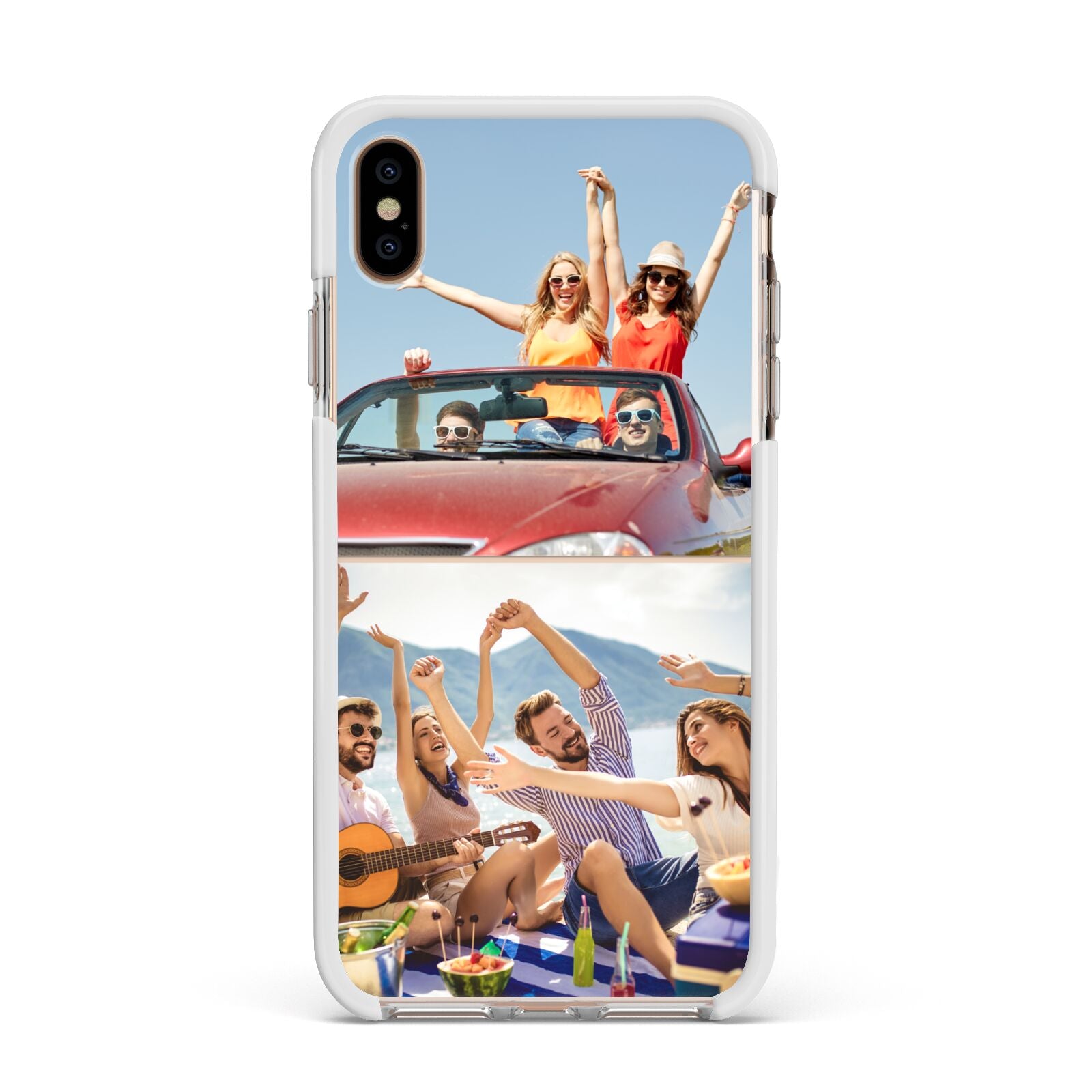 Two Photo Apple iPhone Xs Max Impact Case White Edge on Gold Phone