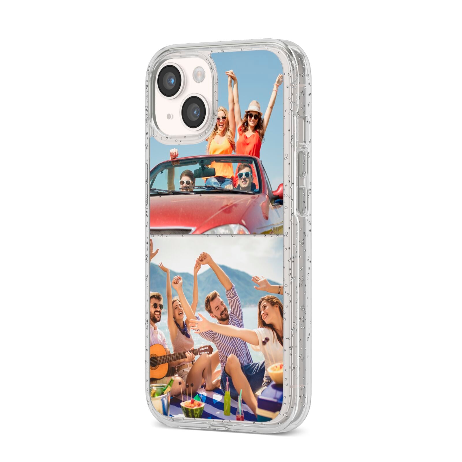 Two Photo iPhone 14 Glitter Tough Case Starlight Angled Image