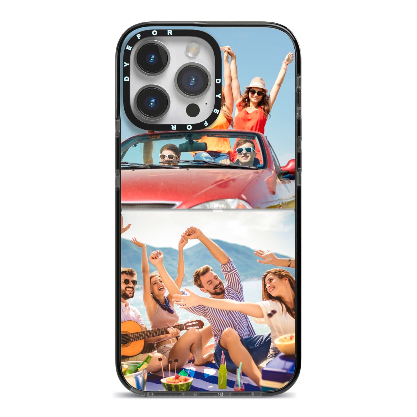 Two Photo iPhone 14 Pro Max Black Impact Case on Silver phone