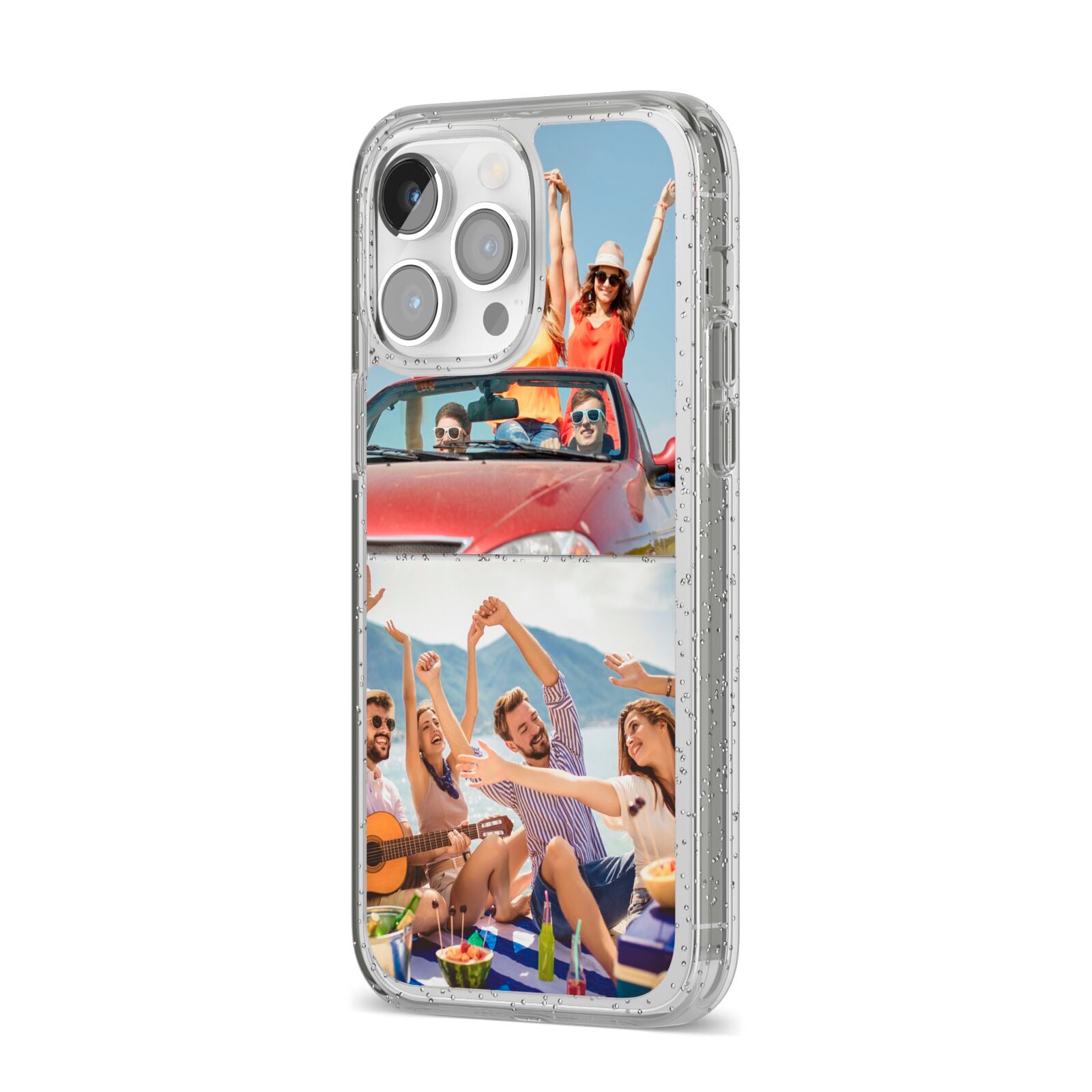 Two Photo iPhone 14 Pro Max Glitter Tough Case Silver Angled Image