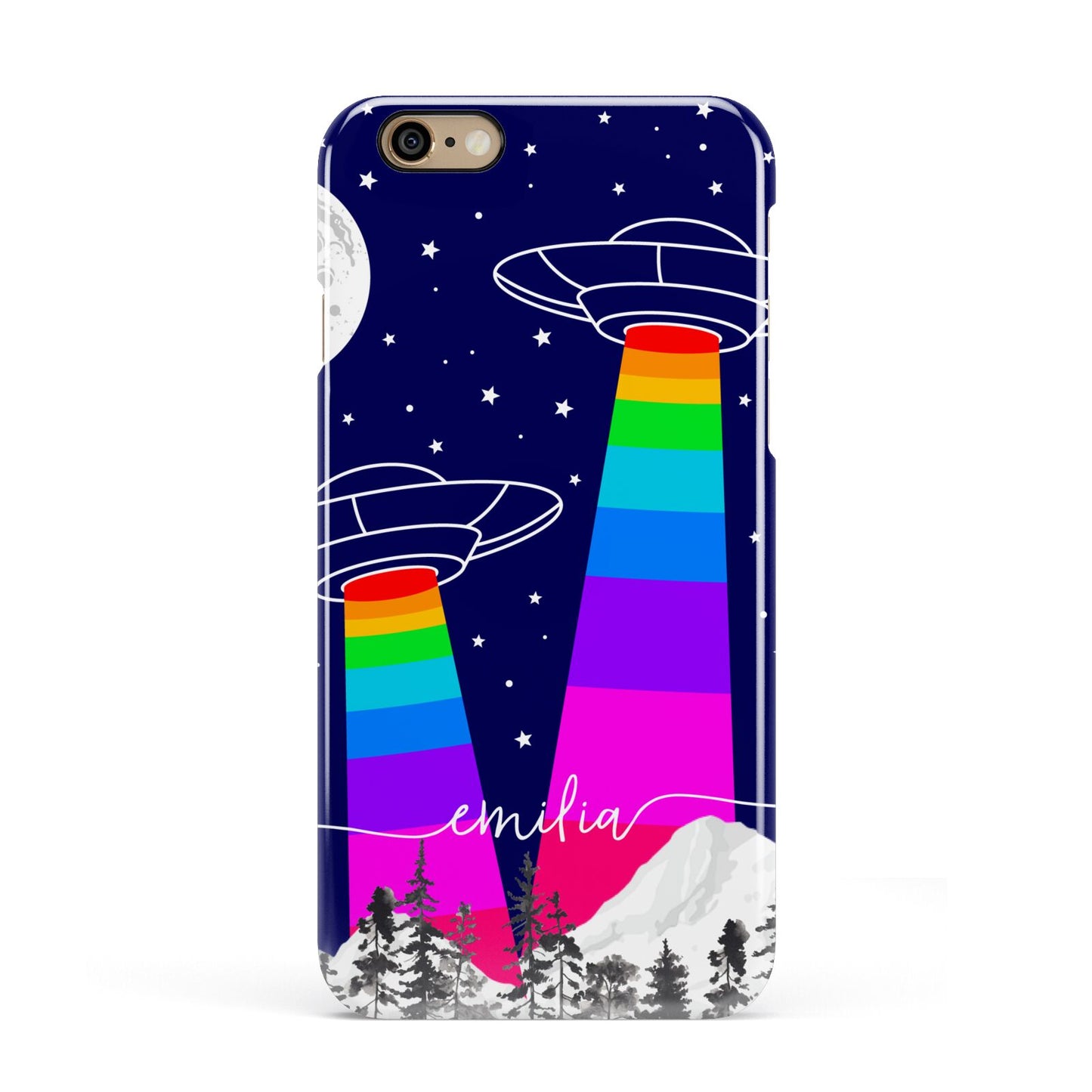 UFO Forest Scene Personalised Name Apple iPhone 6 3D Snap Case
