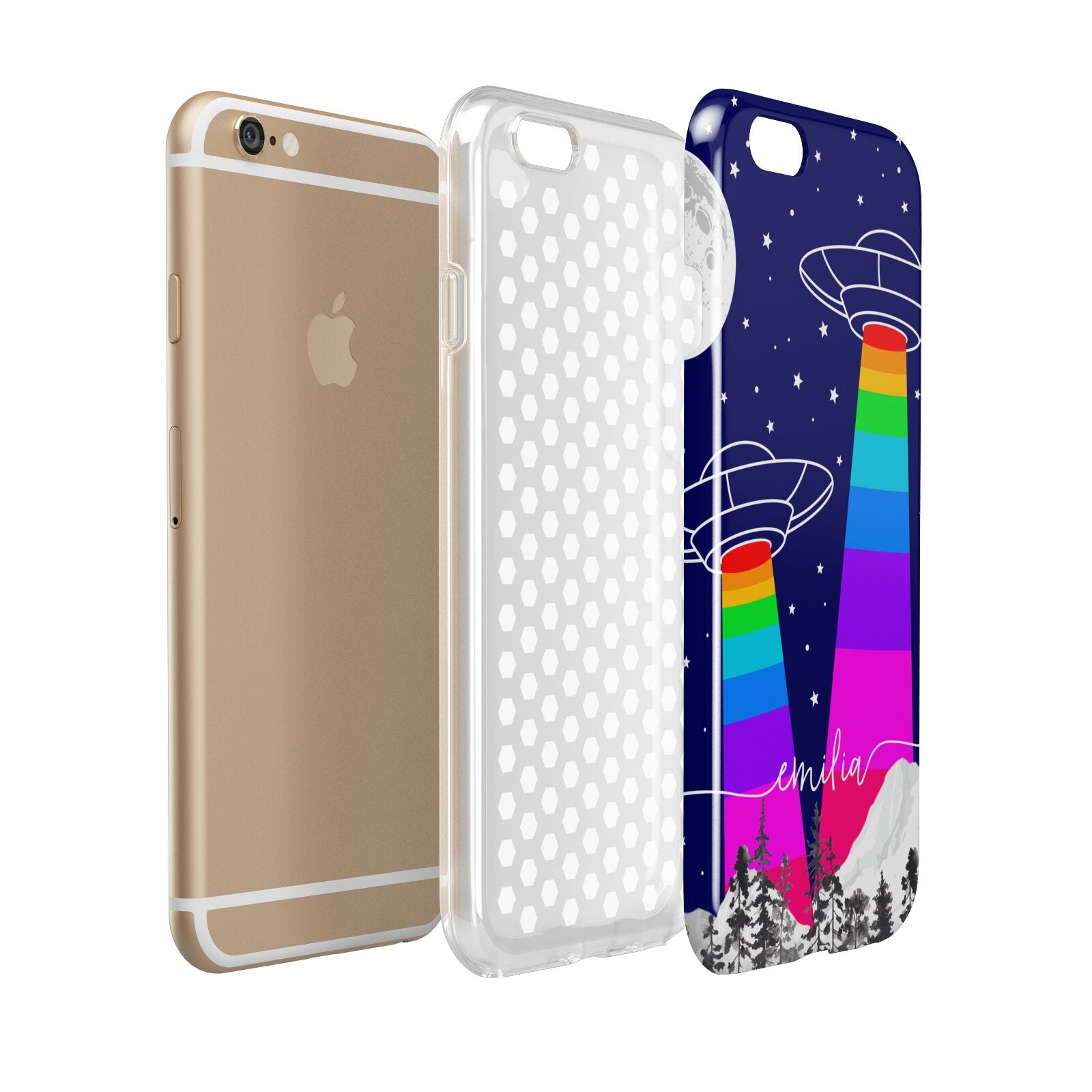 UFO Forest Scene Personalised Name Apple iPhone 6 3D Tough Case Expanded view