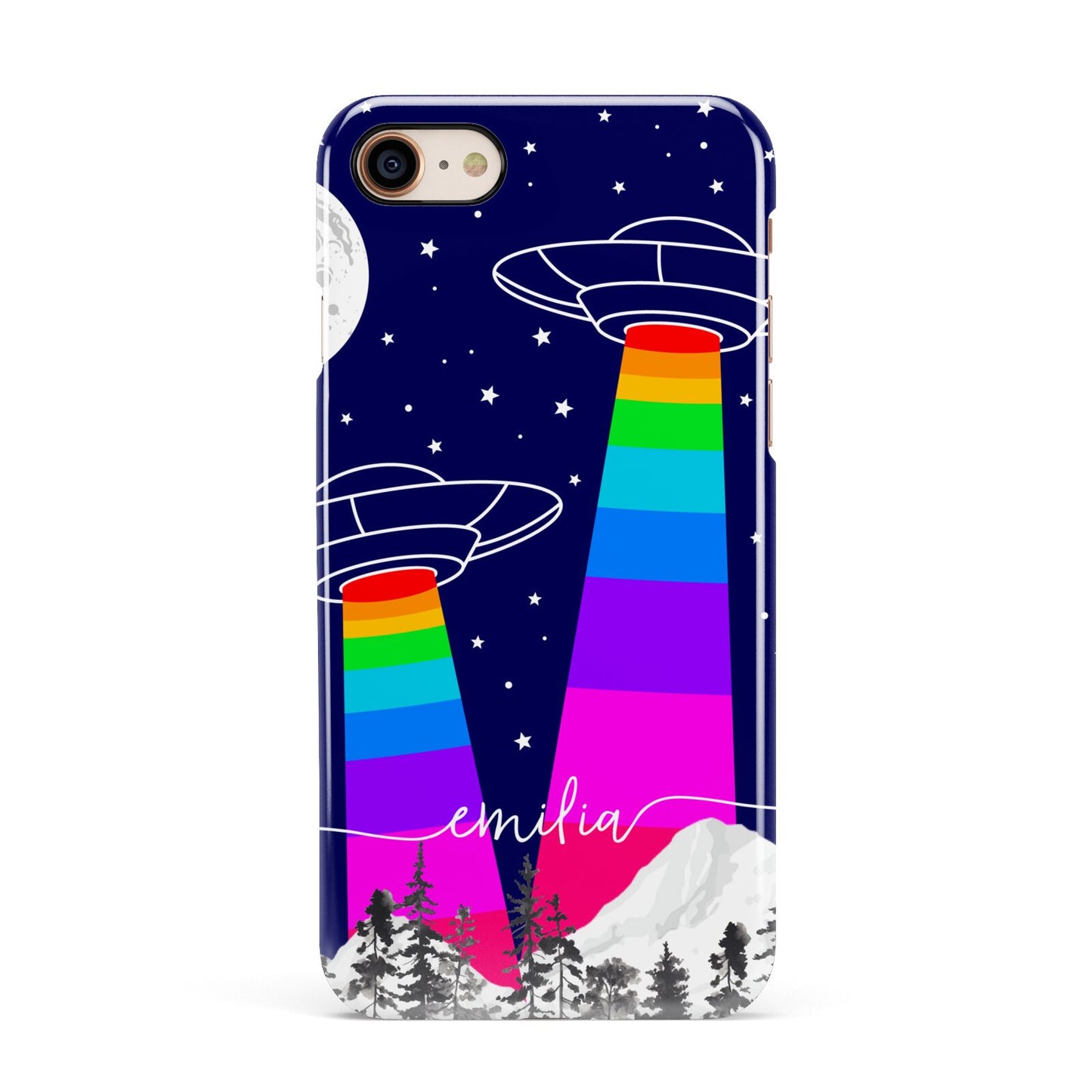 UFO Forest Scene Personalised Name Apple iPhone 7 8 3D Snap Case
