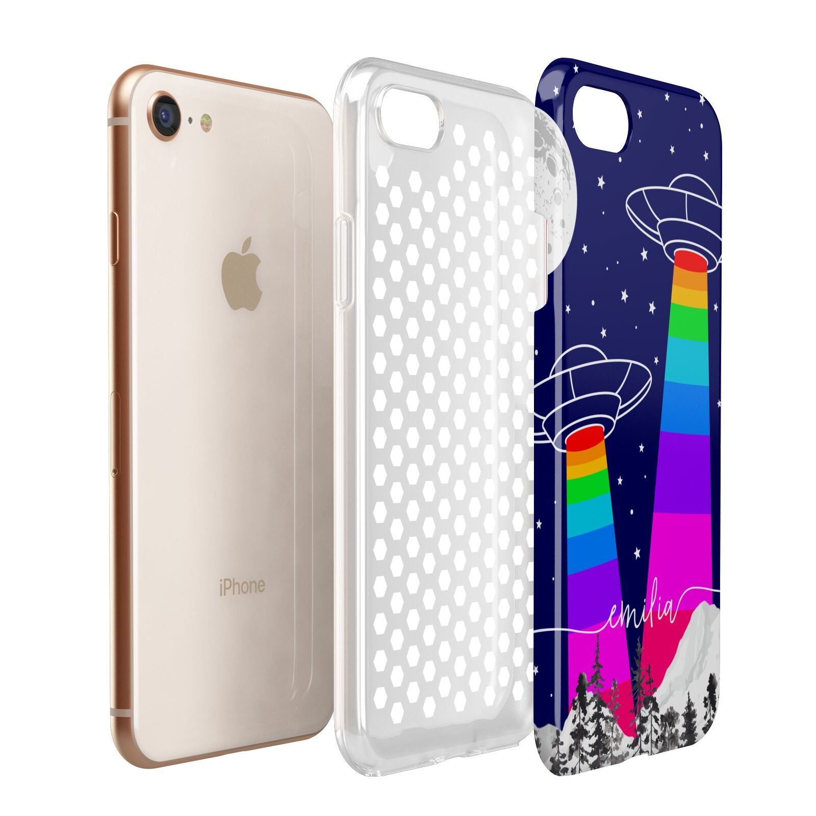 UFO Forest Scene Personalised Name Apple iPhone 7 8 3D Tough Case Expanded View