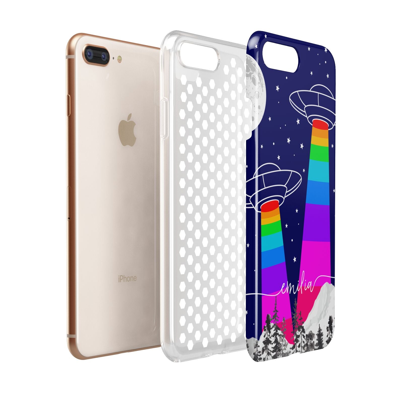 UFO Forest Scene Personalised Name Apple iPhone 7 8 Plus 3D Tough Case Expanded View