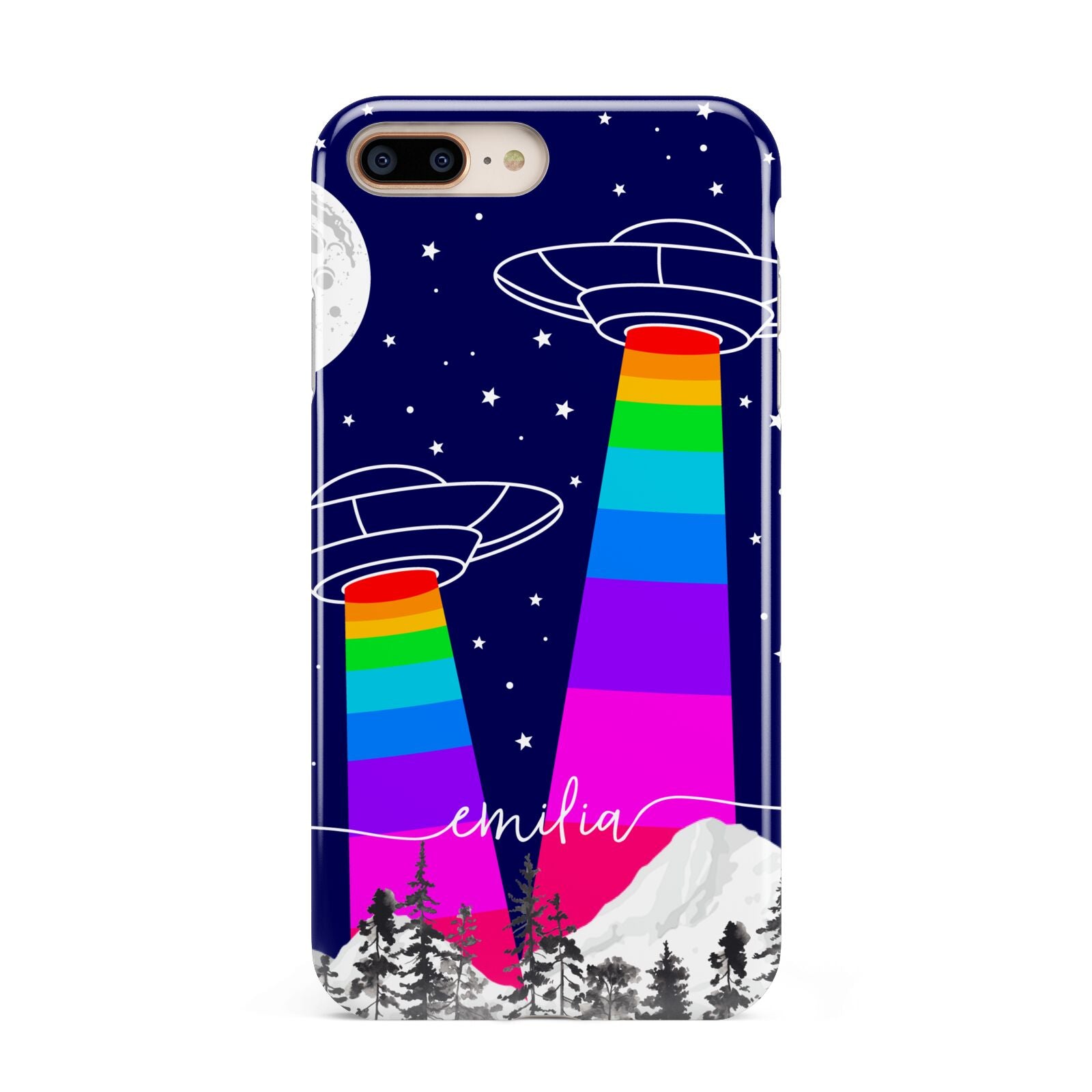 UFO Forest Scene Personalised Name Apple iPhone 7 8 Plus 3D Tough Case