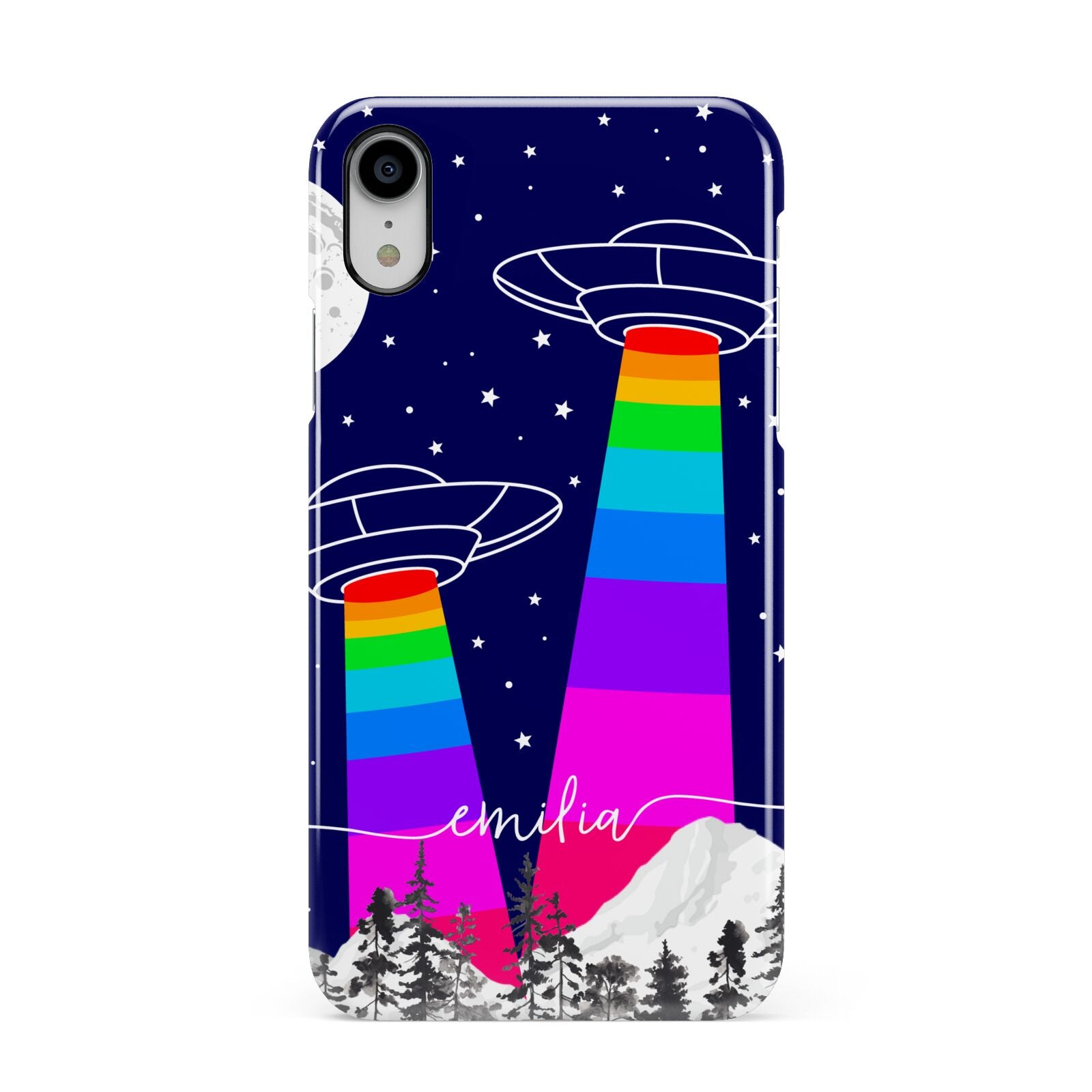 UFO Forest Scene Personalised Name Apple iPhone XR White 3D Snap Case