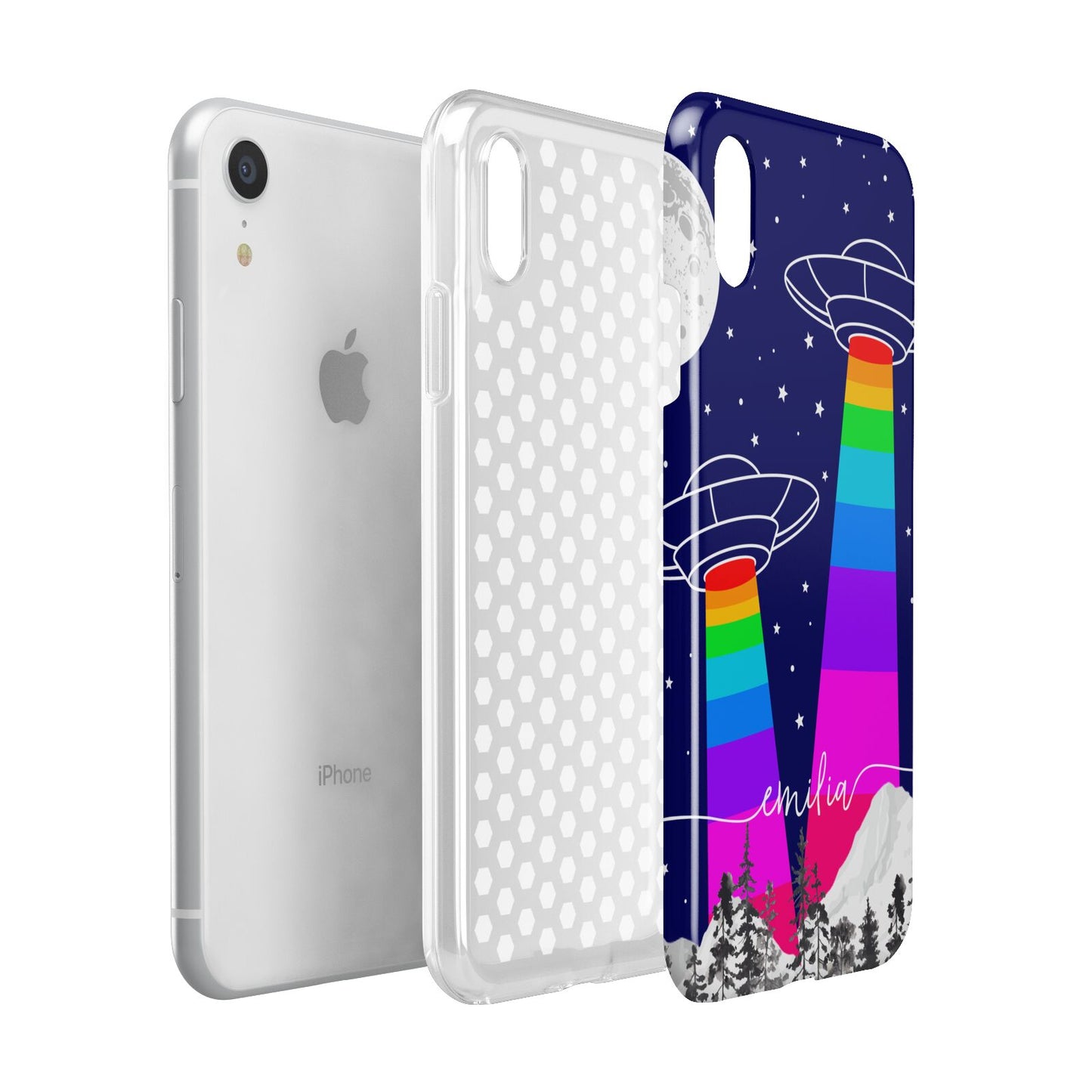 UFO Forest Scene Personalised Name Apple iPhone XR White 3D Tough Case Expanded view