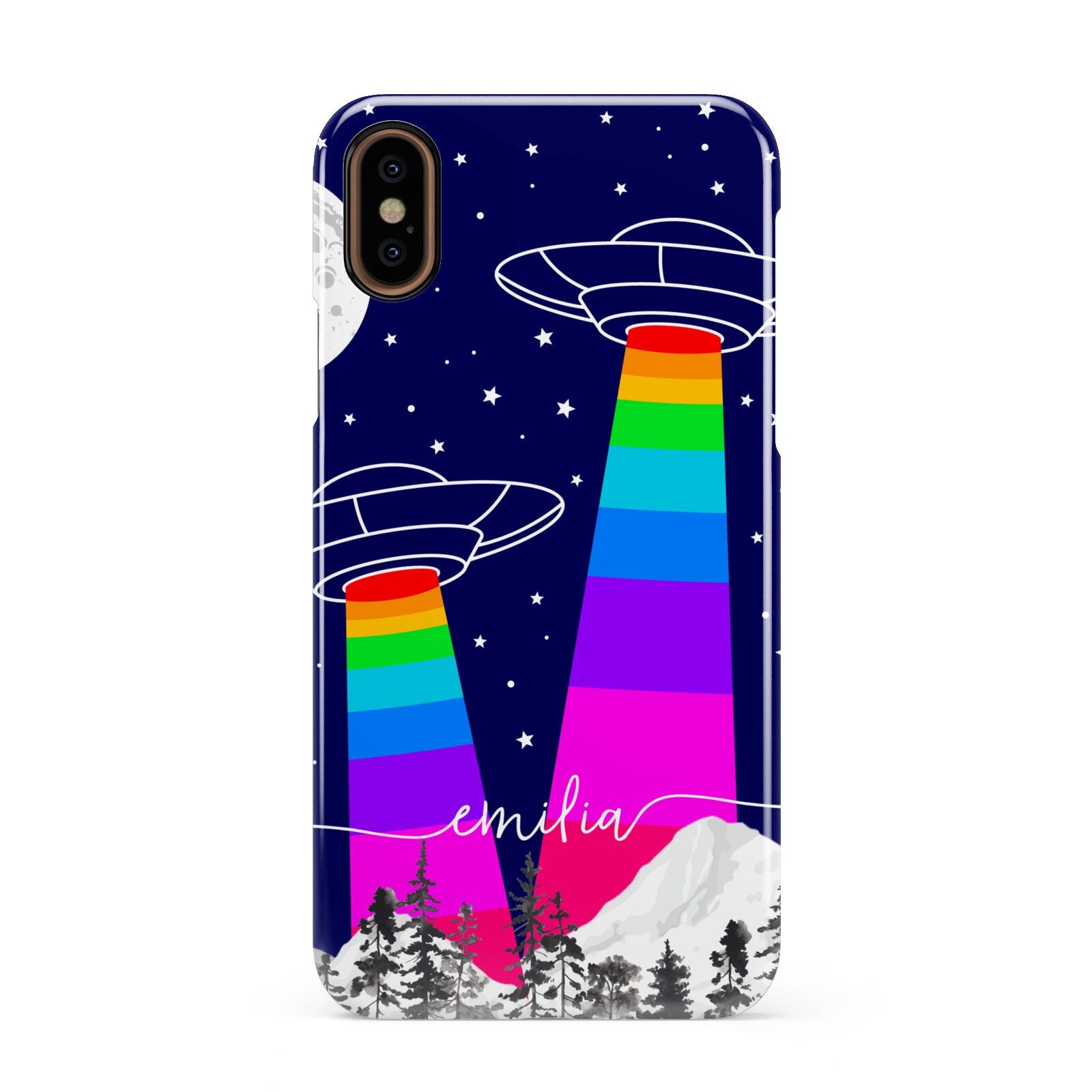 UFO Forest Scene Personalised Name Apple iPhone XS 3D Snap Case