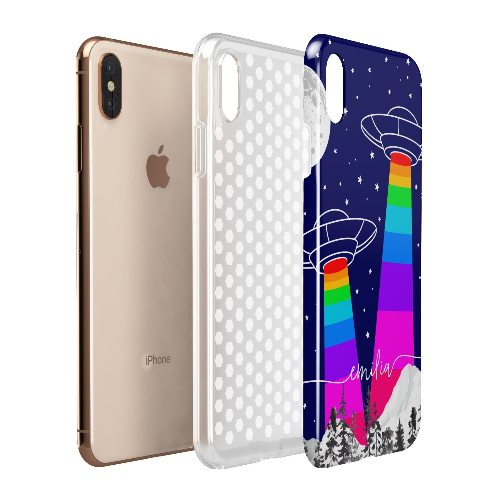 UFO Forest Scene Personalised Name Apple iPhone Xs Max 3D Tough Case Expanded View