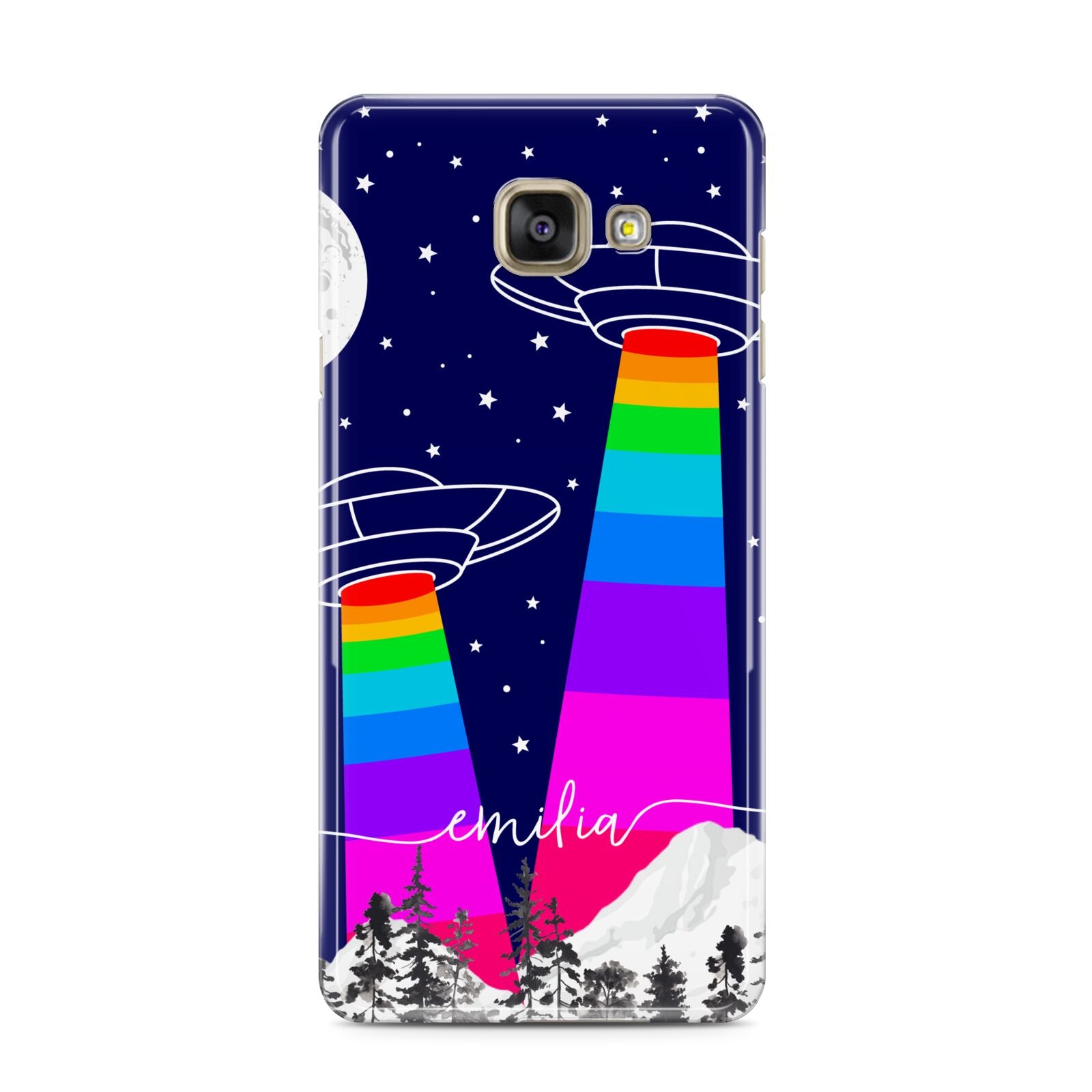 UFO Forest Scene Personalised Name Samsung Galaxy A3 2016 Case on gold phone