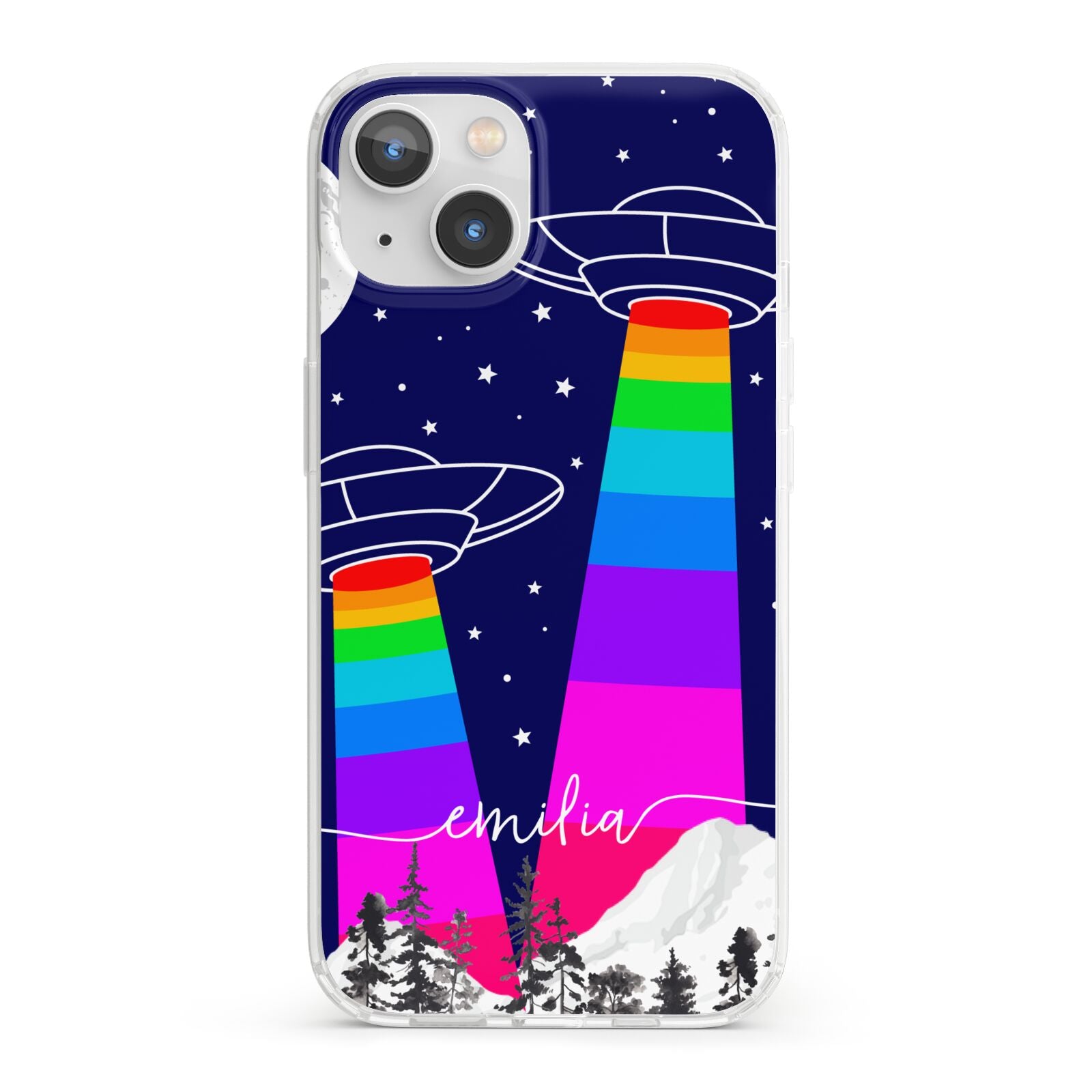 UFO Forest Scene Personalised Name iPhone 13 Clear Bumper Case