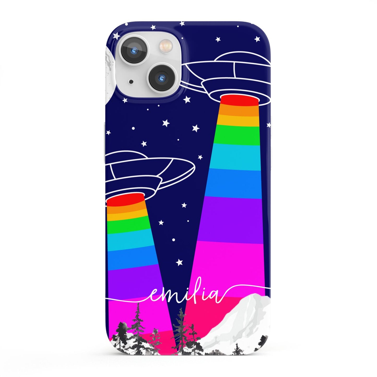 UFO Forest Scene Personalised Name iPhone 13 Full Wrap 3D Snap Case