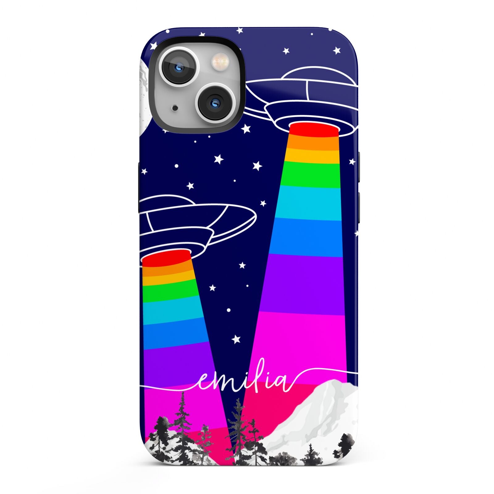 UFO Forest Scene Personalised Name iPhone 13 Full Wrap 3D Tough Case