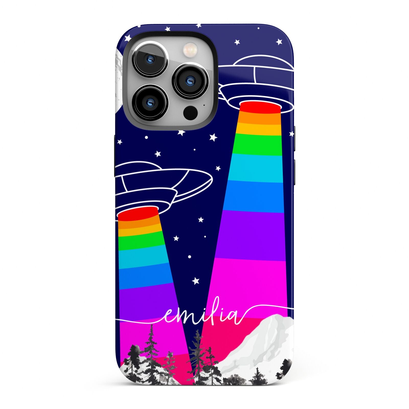 UFO Forest Scene Personalised Name iPhone 13 Pro Full Wrap 3D Tough Case