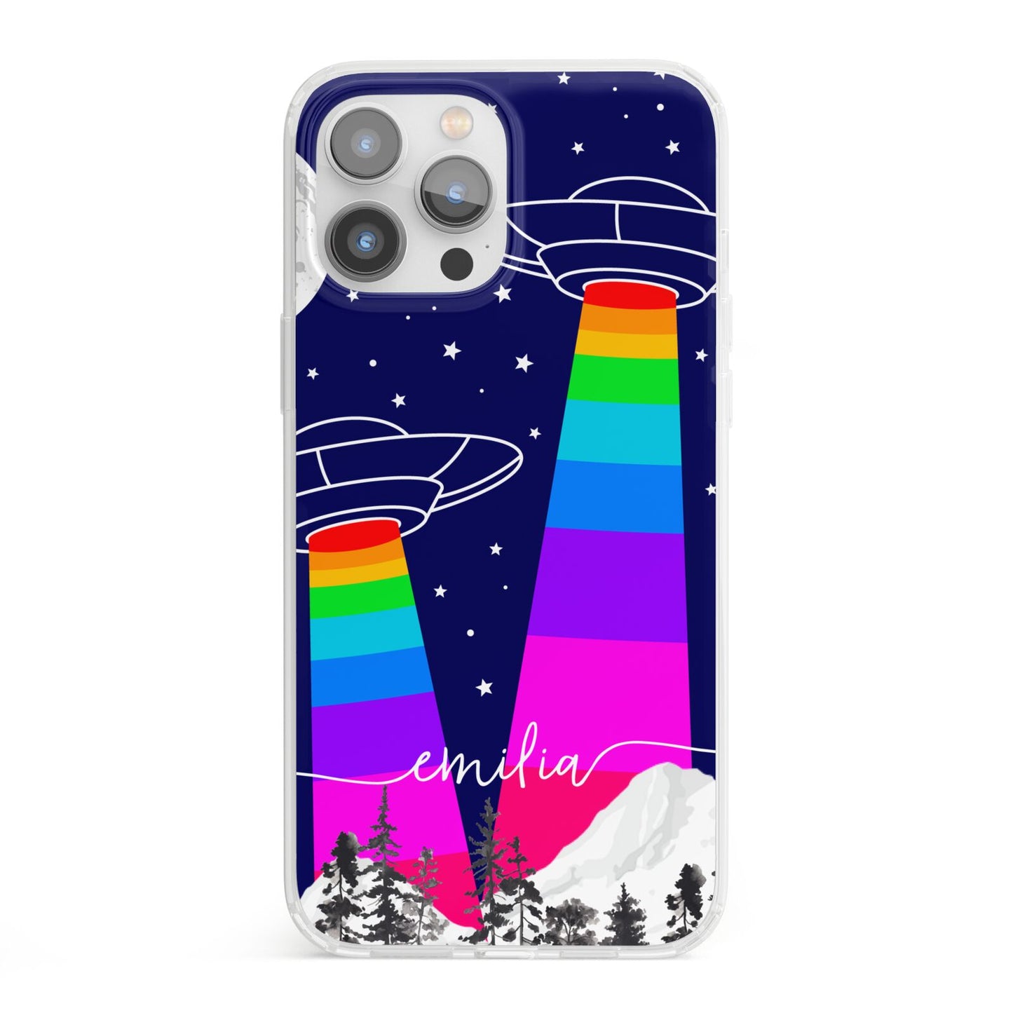 UFO Forest Scene Personalised Name iPhone 13 Pro Max Clear Bumper Case