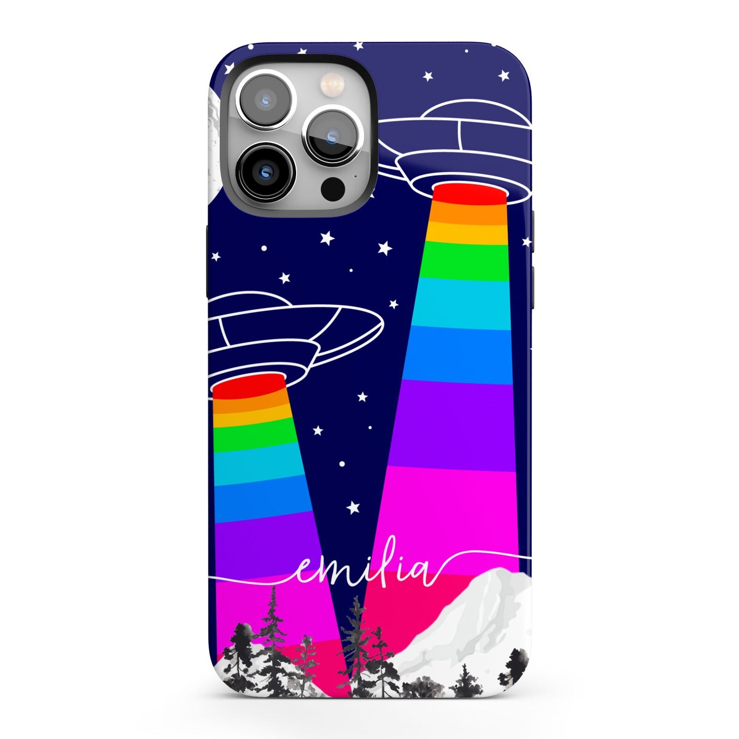 UFO Forest Scene Personalised Name iPhone 13 Pro Max Full Wrap 3D Tough Case