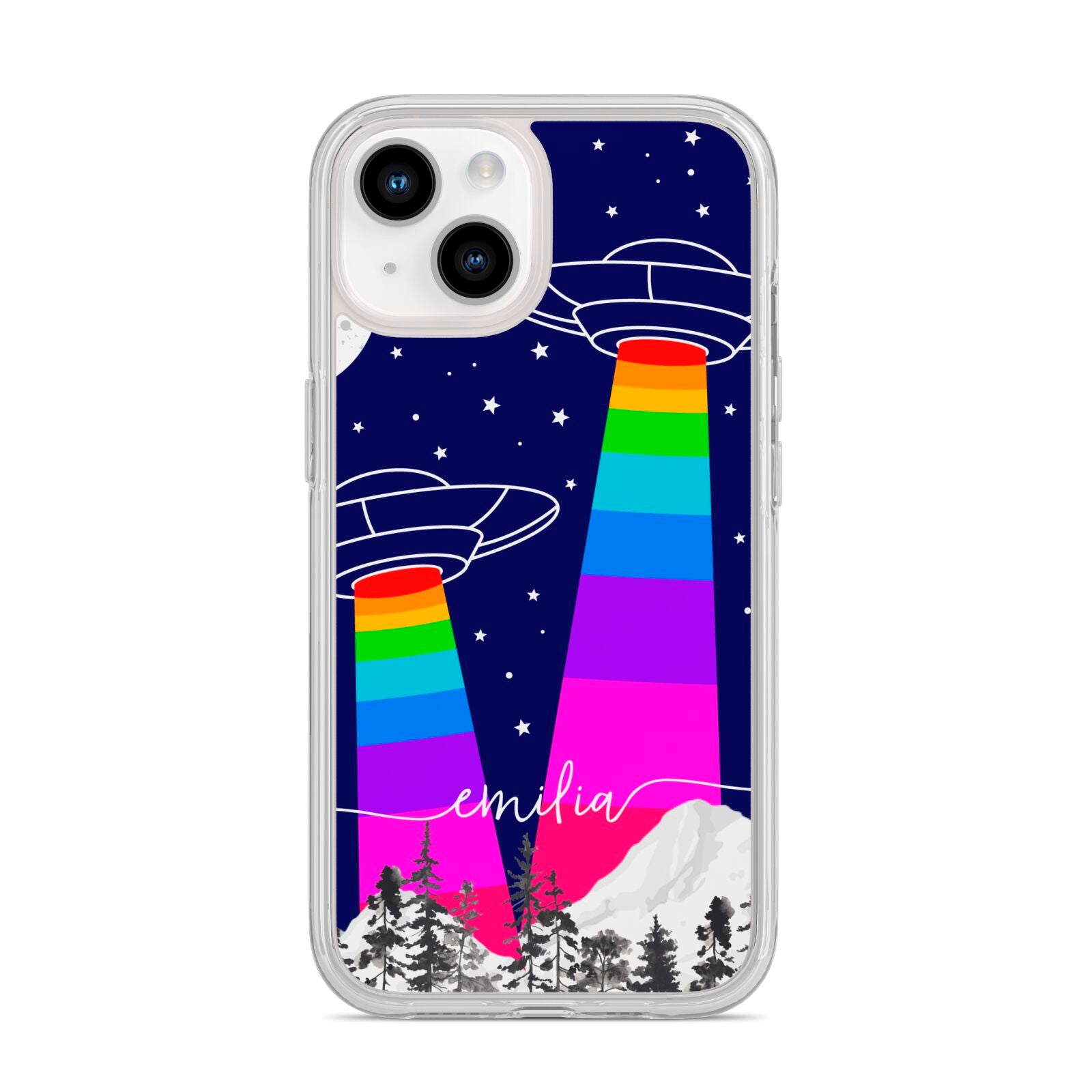 UFO Forest Scene Personalised Name iPhone 14 Clear Tough Case Starlight