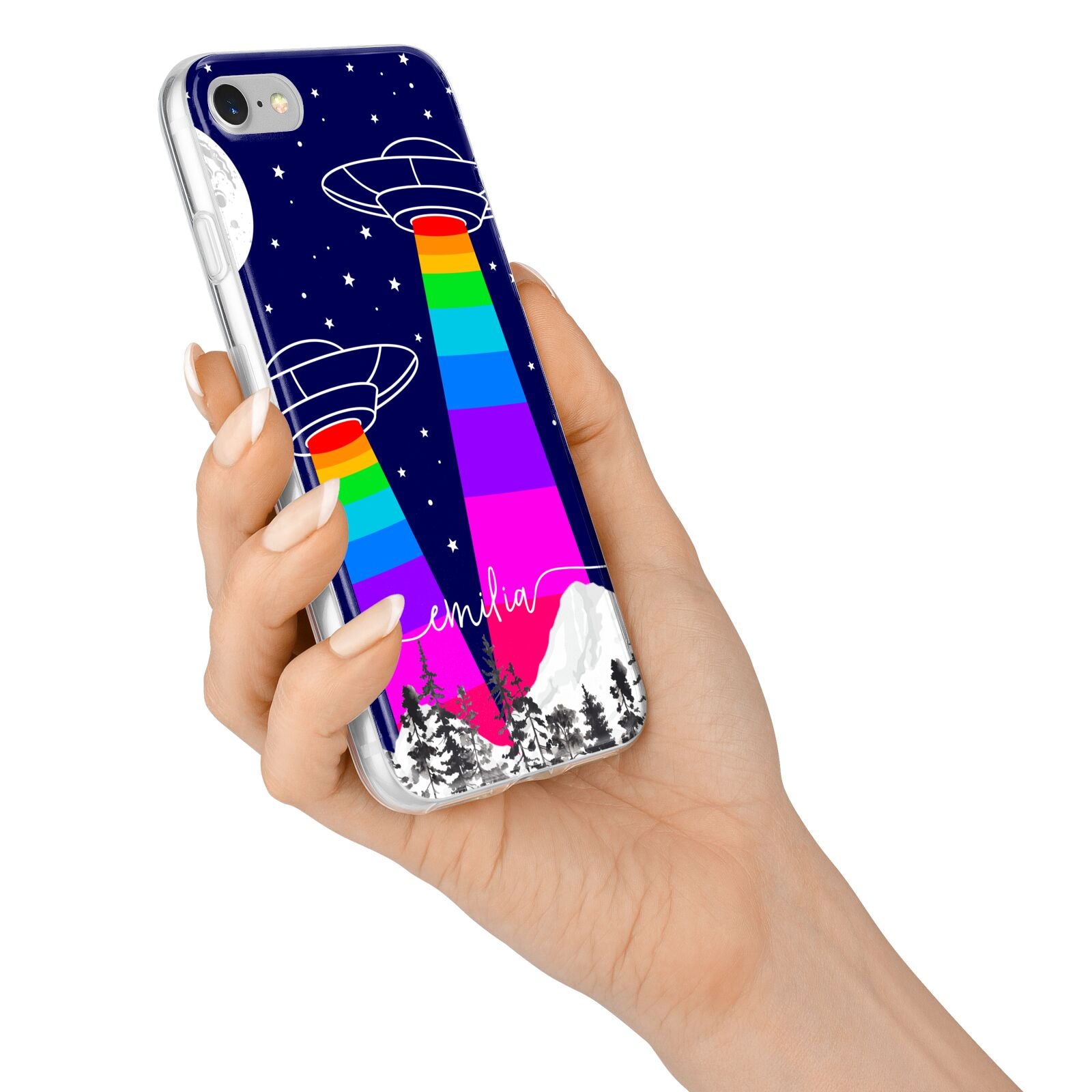 UFO Forest Scene Personalised Name iPhone 7 Bumper Case on Silver iPhone Alternative Image