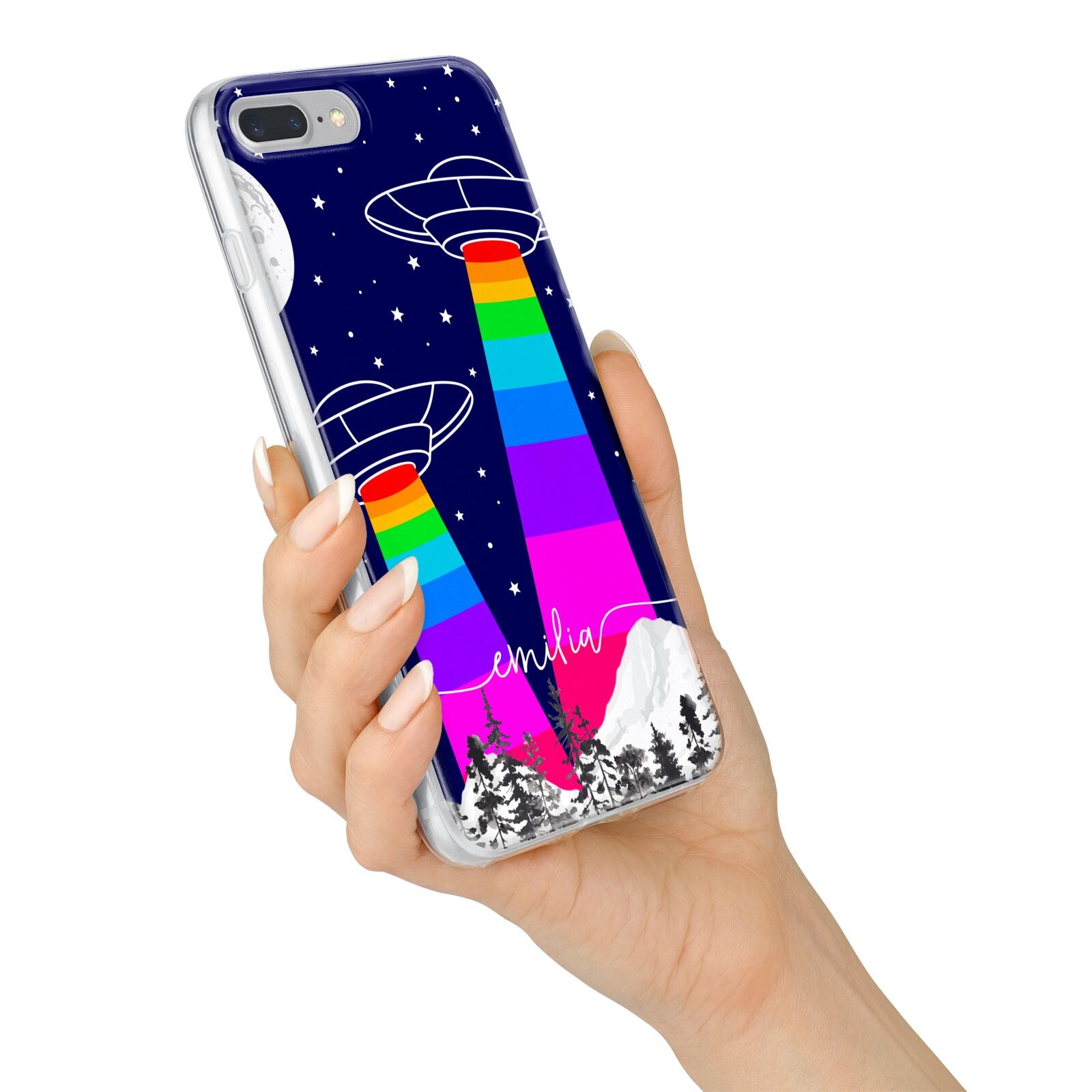 UFO Forest Scene Personalised Name iPhone 7 Plus Bumper Case on Silver iPhone Alternative Image