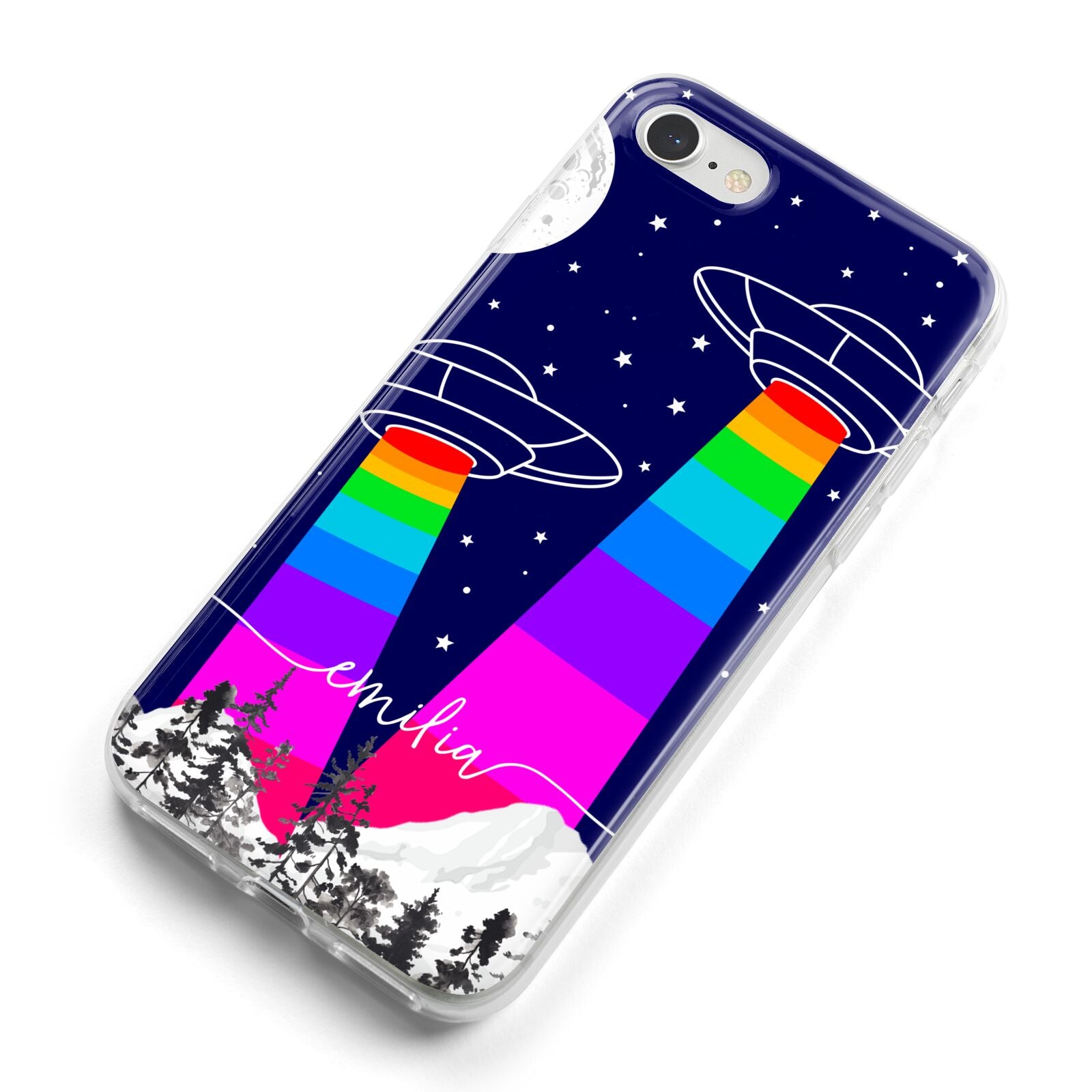 UFO Forest Scene Personalised Name iPhone 8 Bumper Case on Silver iPhone Alternative Image