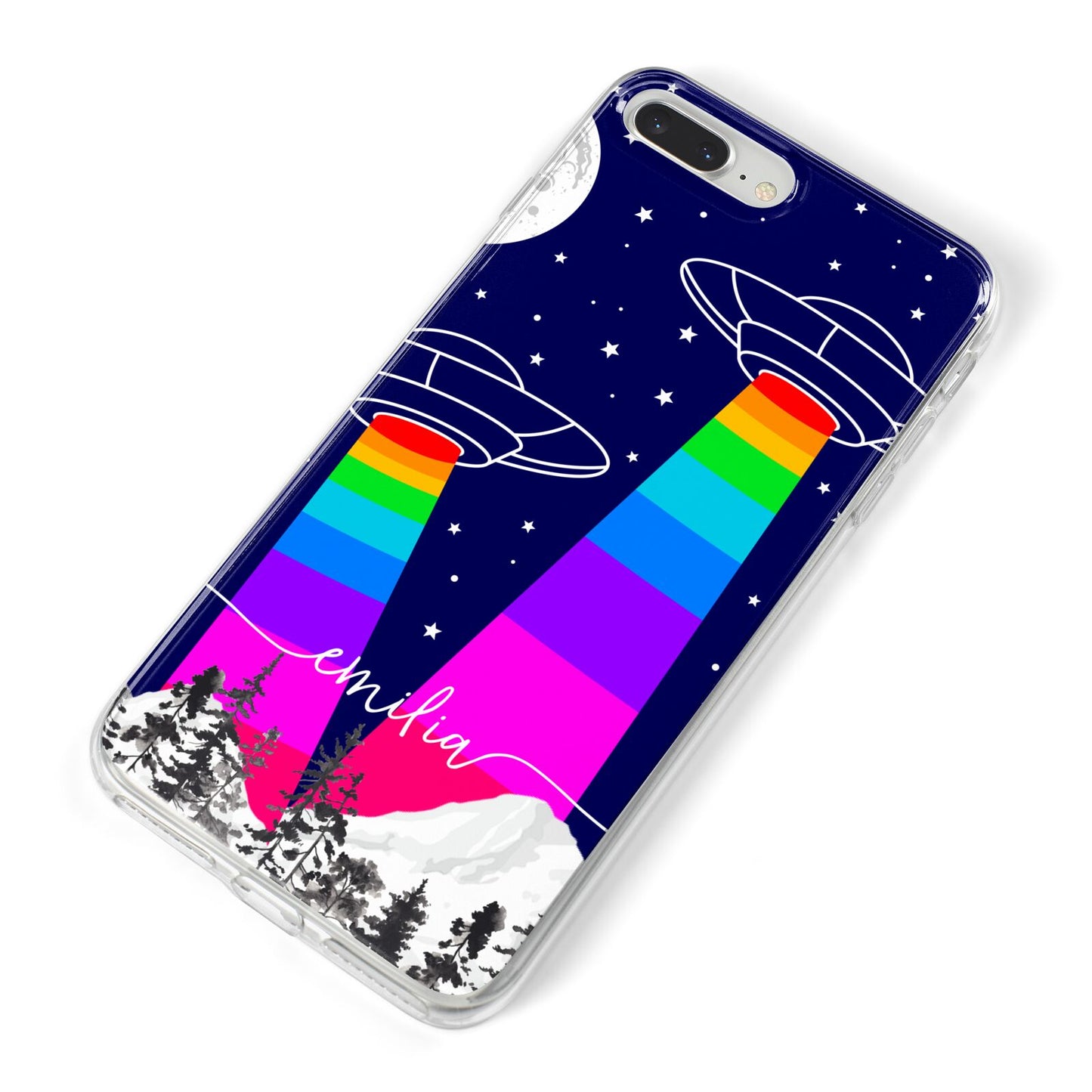 UFO Forest Scene Personalised Name iPhone 8 Plus Bumper Case on Silver iPhone Alternative Image