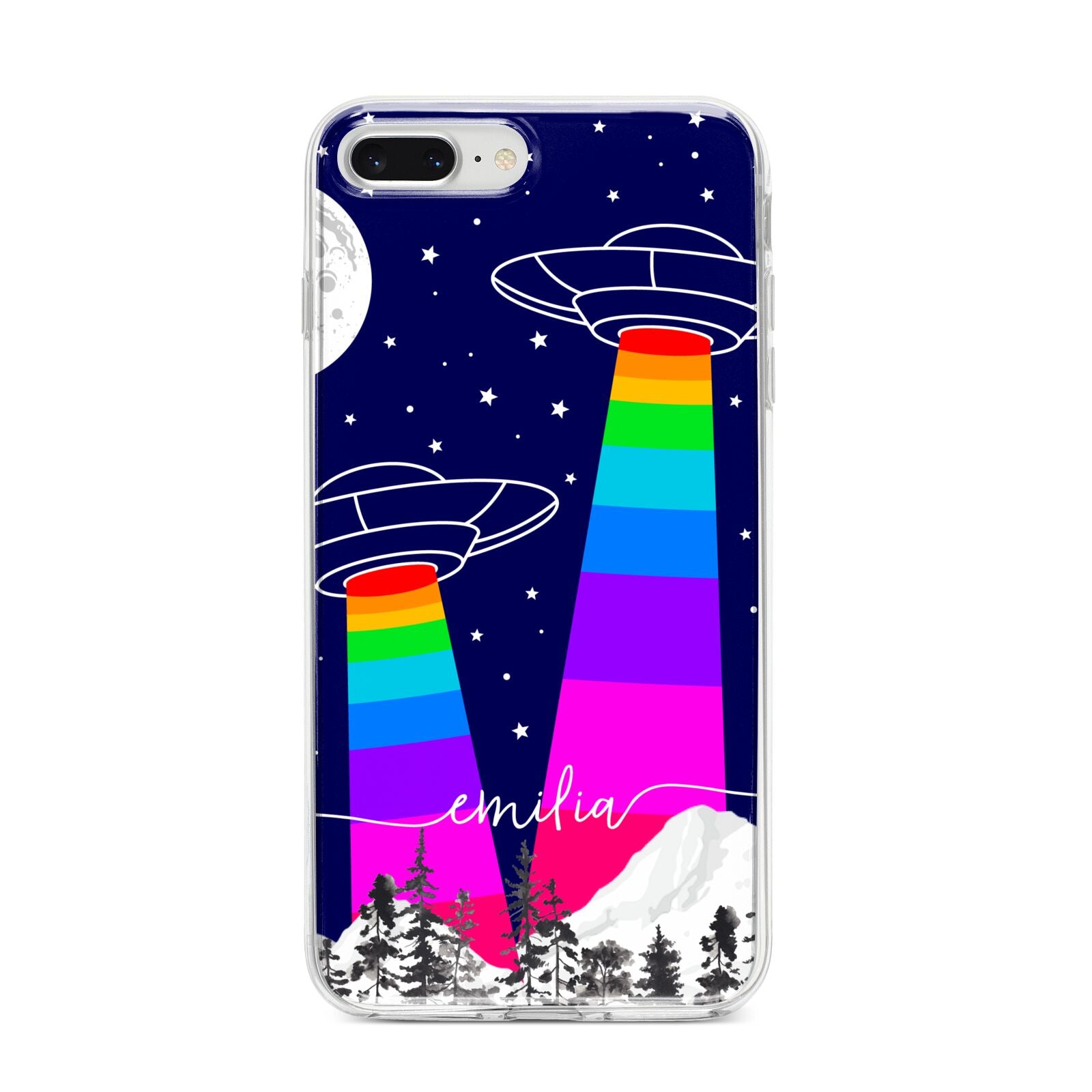 UFO Forest Scene Personalised Name iPhone 8 Plus Bumper Case on Silver iPhone