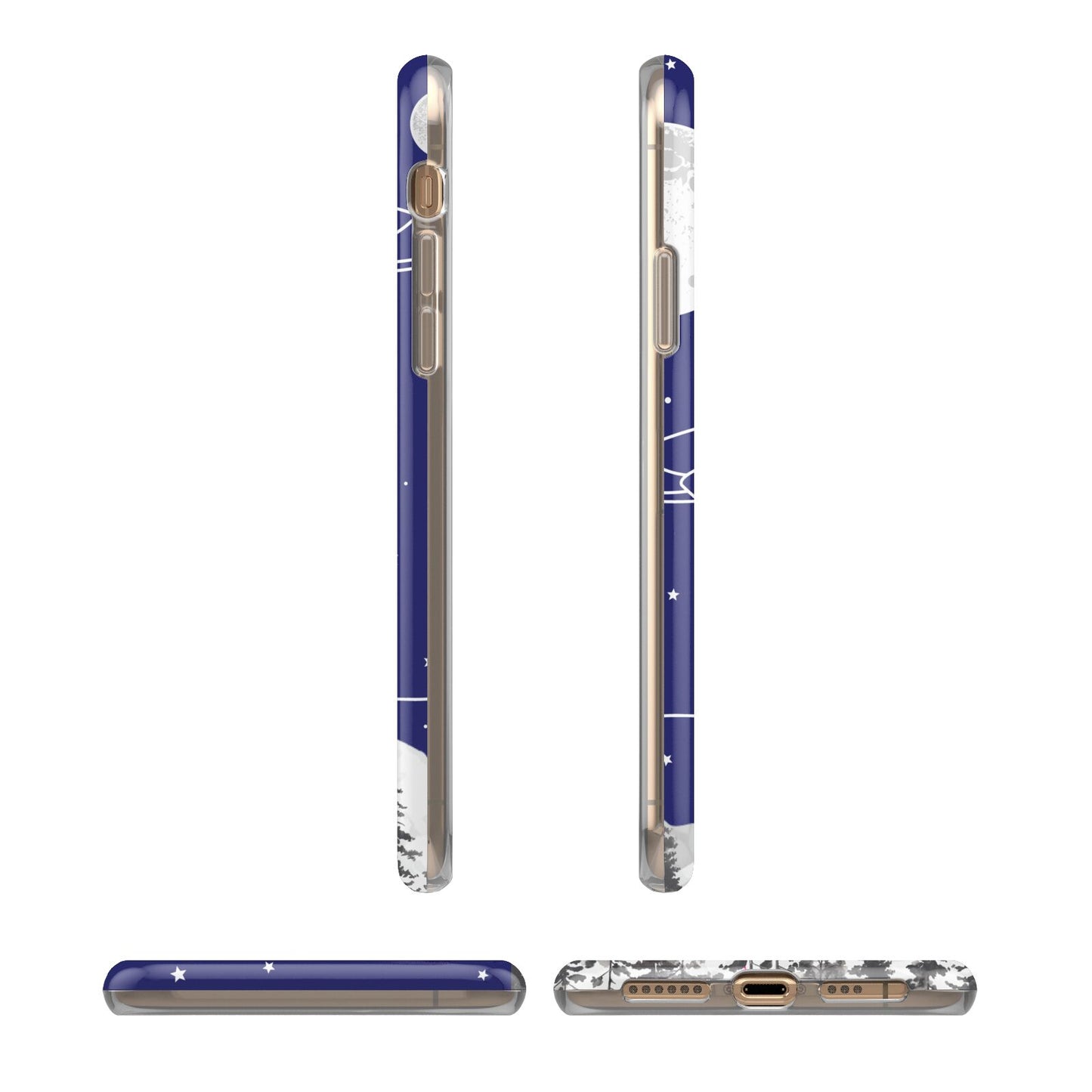 UFO Forest Scene Personalised Name iPhone XS 3D Tough Case in Gold Angled Images