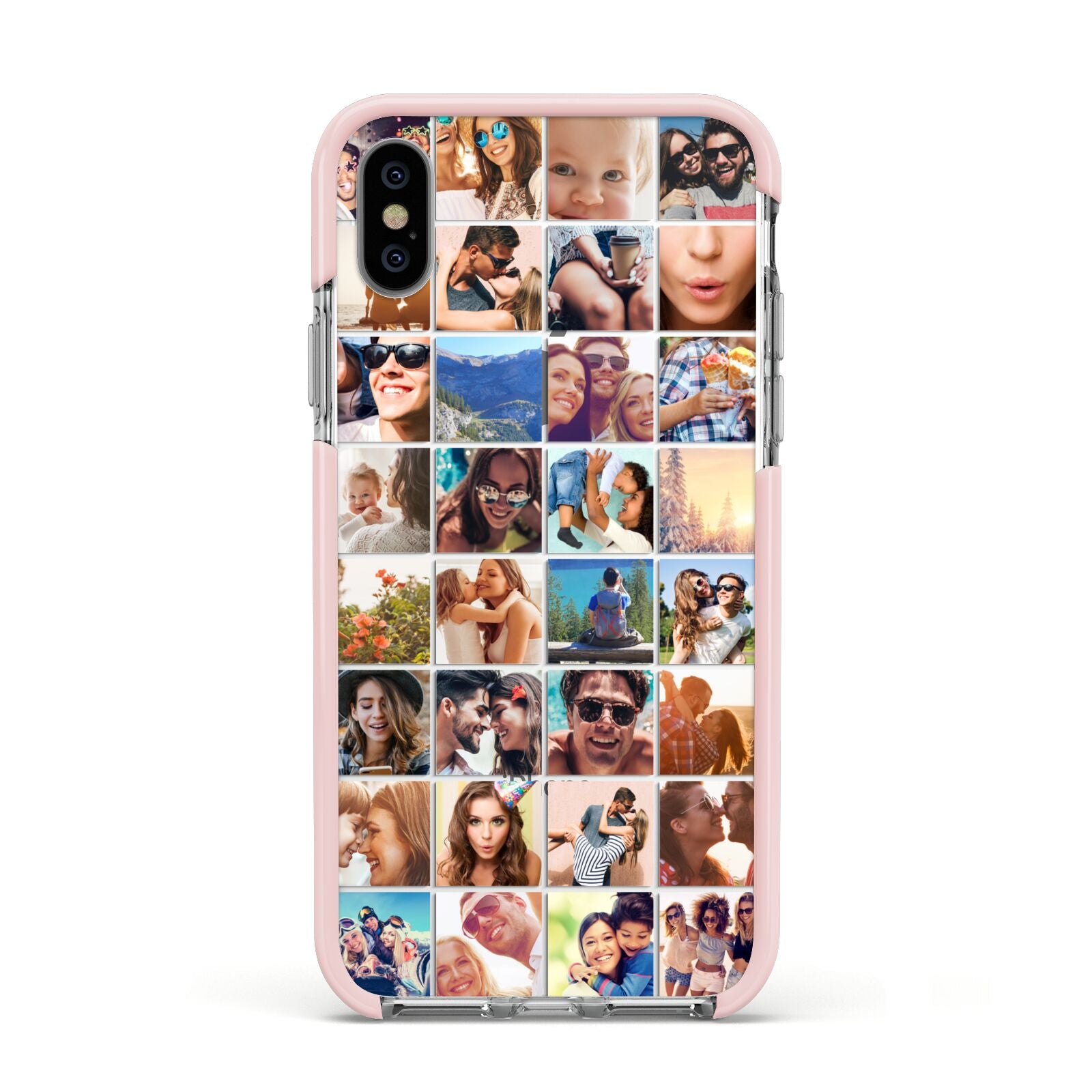 Ultimate Photo Montage Upload Apple iPhone Xs Impact Case Pink Edge on Silver Phone