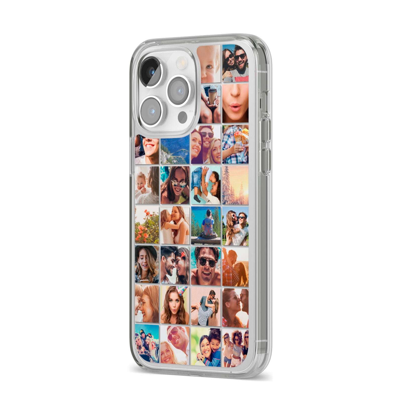Ultimate Photo Montage Upload iPhone 14 Pro Max Clear Tough Case Silver Angled Image