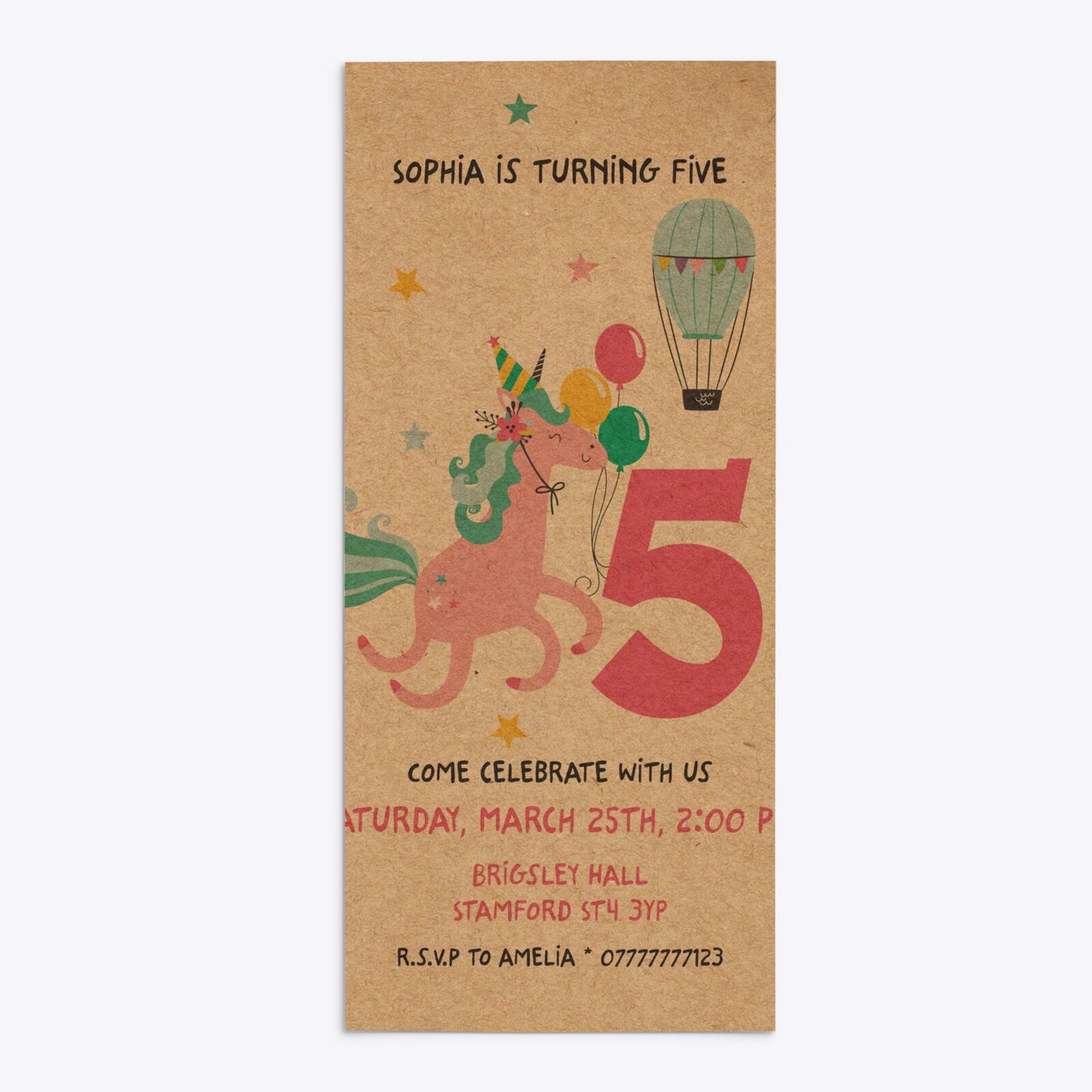 Unicorn Personalised Happy Birthday 4x9 Rectangle Invitation Kraft