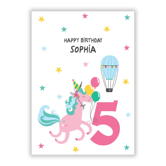 Unicorn Personalised Happy Birthday A5 Flat Greetings Card